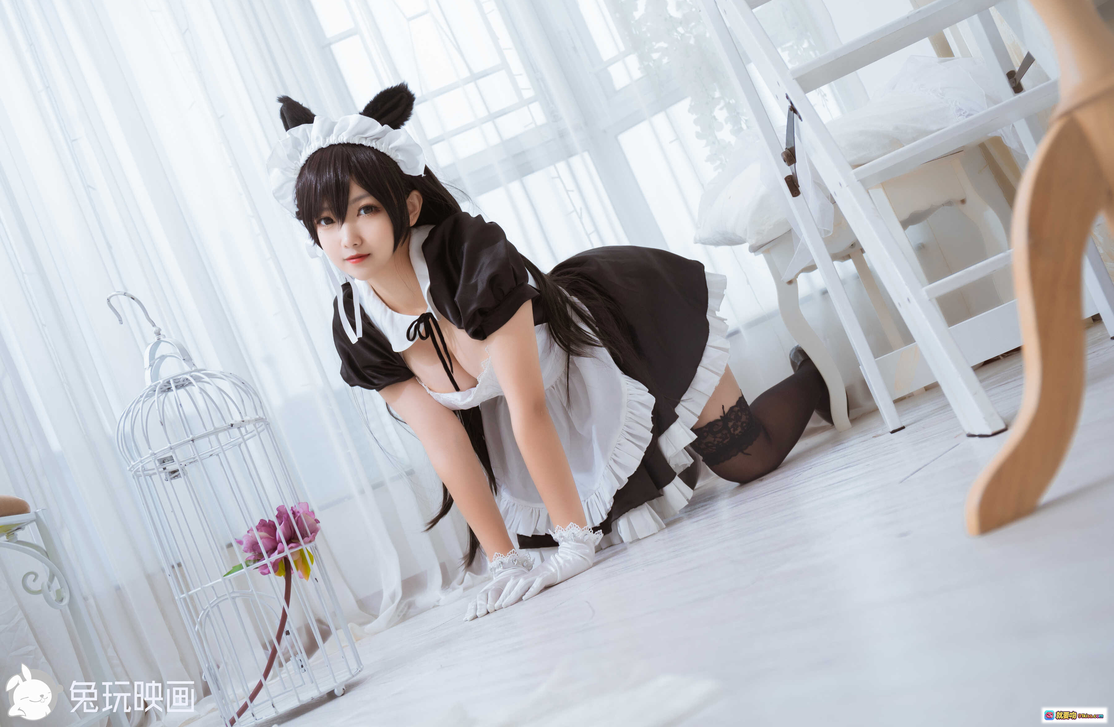 图片[7] - lovely呆玄NO.008兽耳女仆Cosplay写真 | 黑白女仆装+蕾丝长袜+兔耳发饰+高跟鞋 | 41P高清美图 - 就要吻