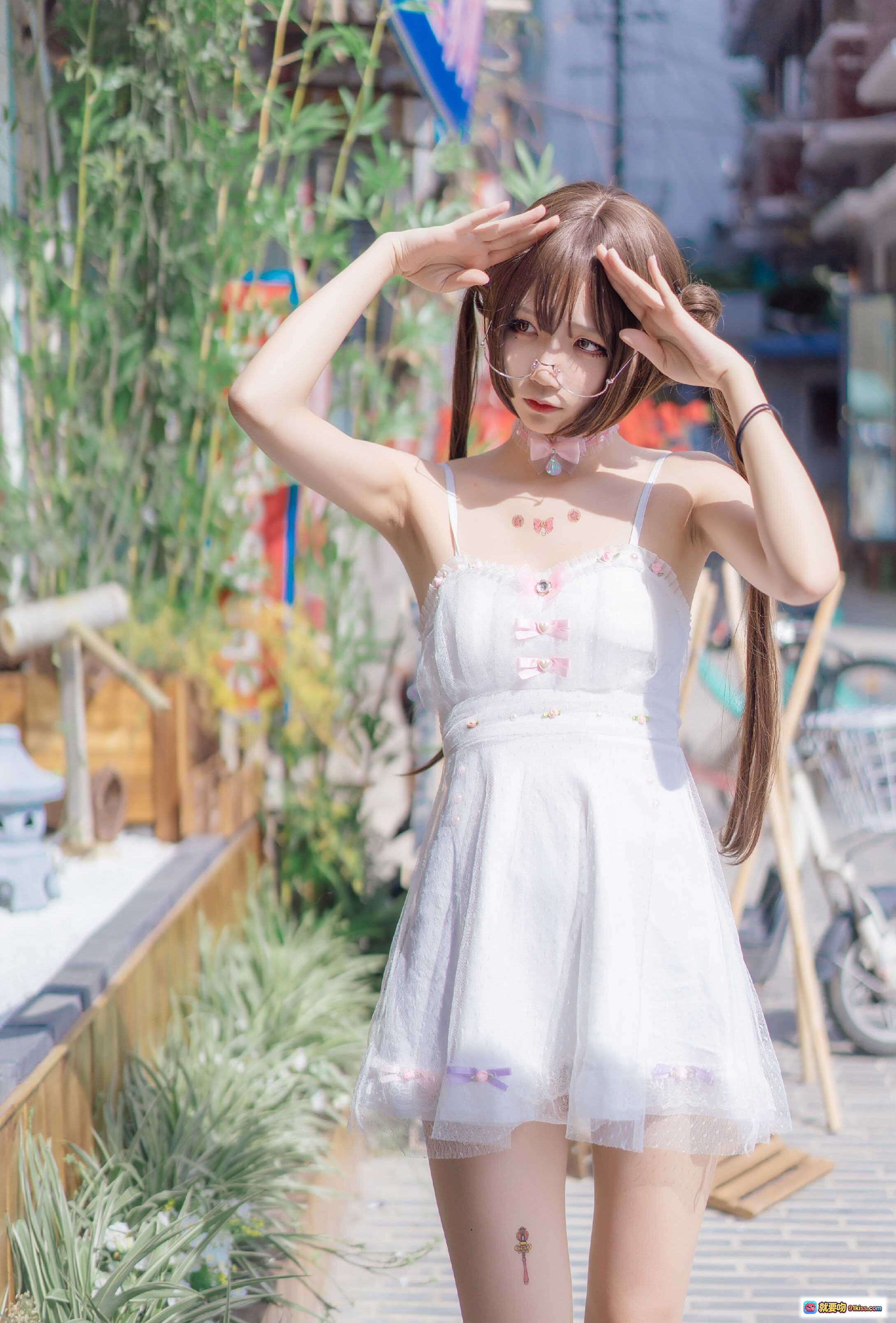 图片[5] - 五更百鬼NO.007日常双马尾少女 白裙蕾丝森系写真 奈良森林咖啡馆外拍清新风 - 就要吻