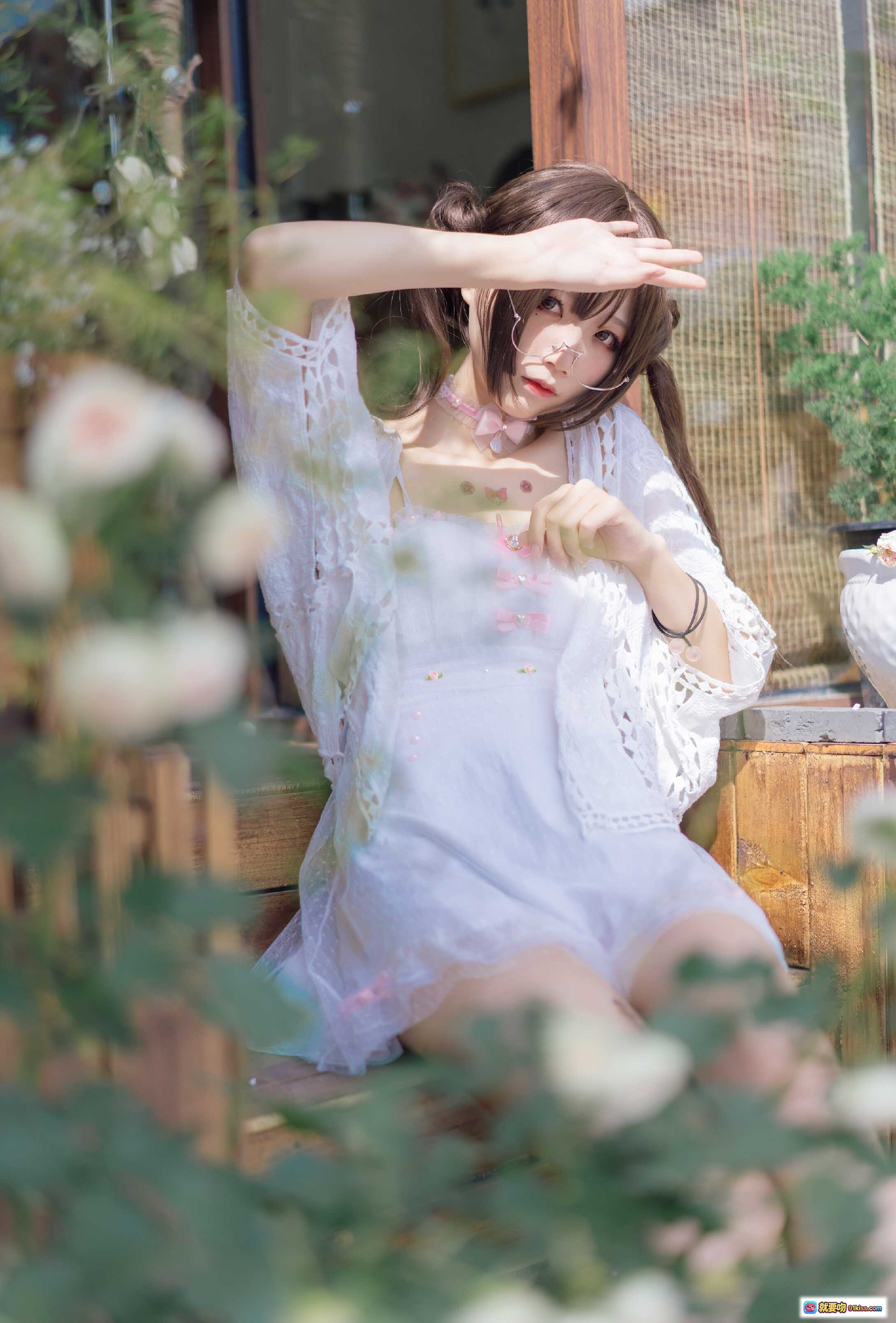 图片[4] - 五更百鬼NO.007日常双马尾少女 白裙蕾丝森系写真 奈良森林咖啡馆外拍清新风 - 就要吻