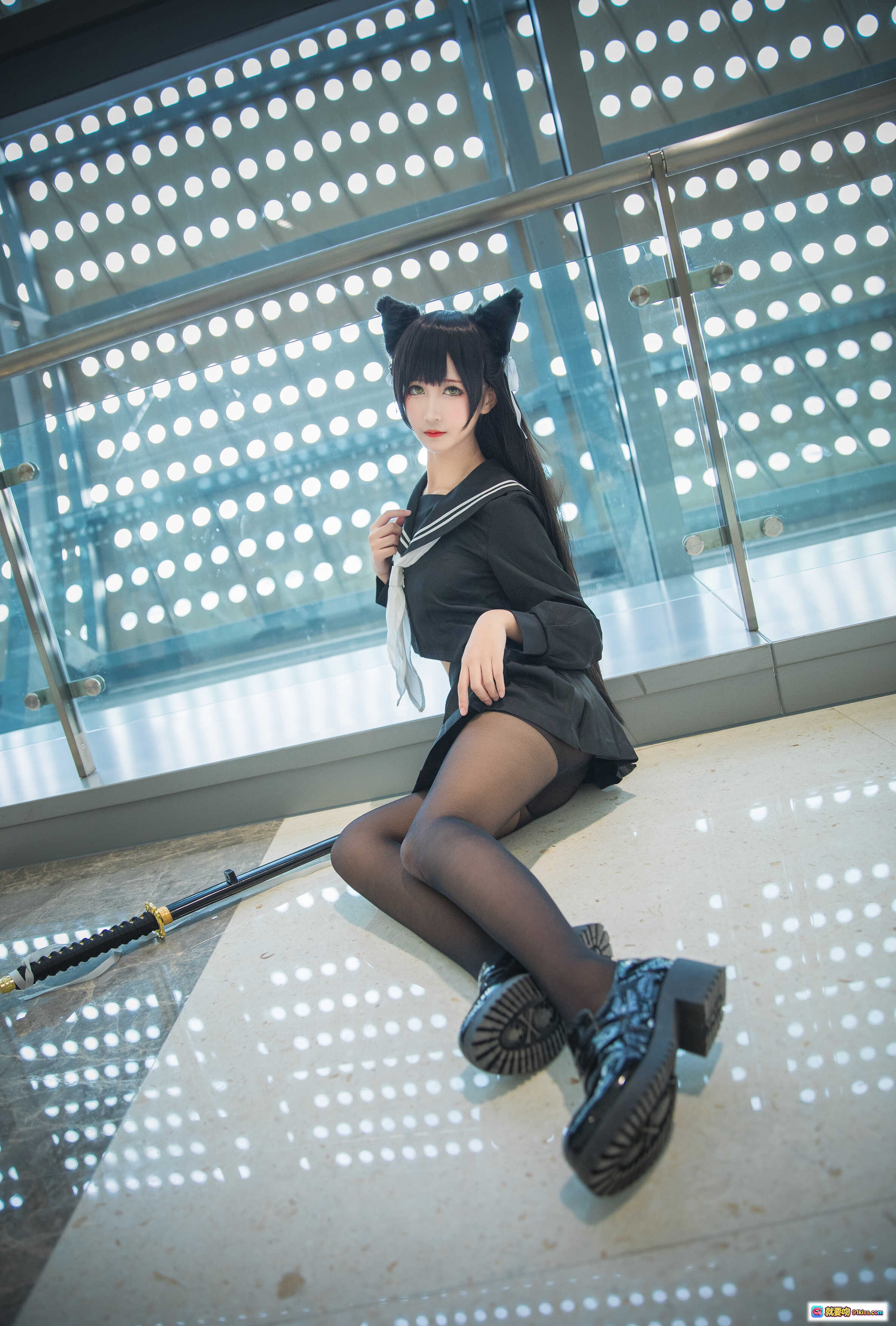 图片[6] - 碧蓝航线cosplay少女 猫耳黑发水手服 白色针织开衫 黑丝短裙 自拍写真 三度_69 NO.019 34P高清图集 - 就要吻