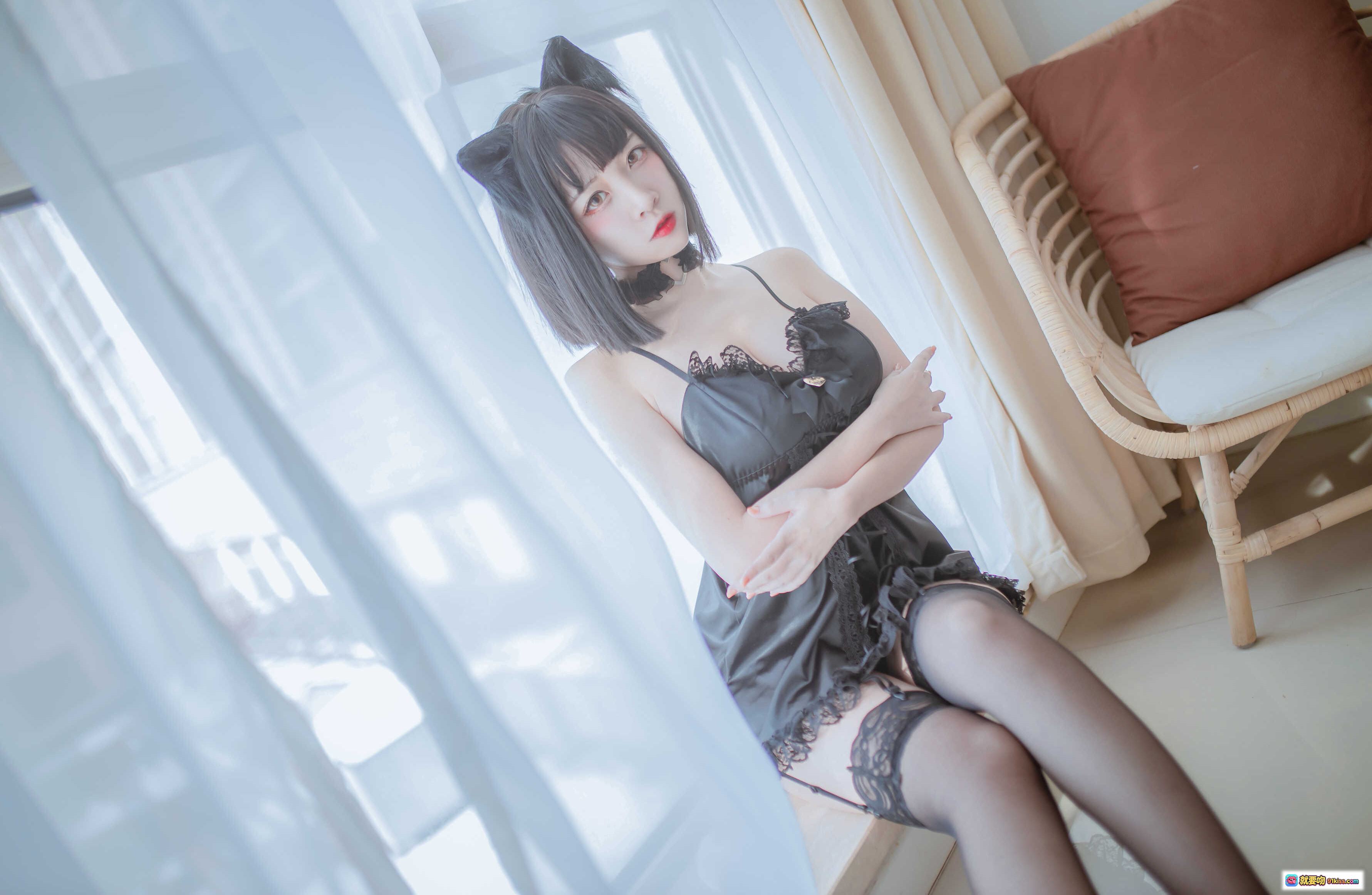 图片[2] - 日奈娇NO.002私房写真｜猫耳少女白裙蕾丝性感双人摄影43P高清图集 - 就要吻