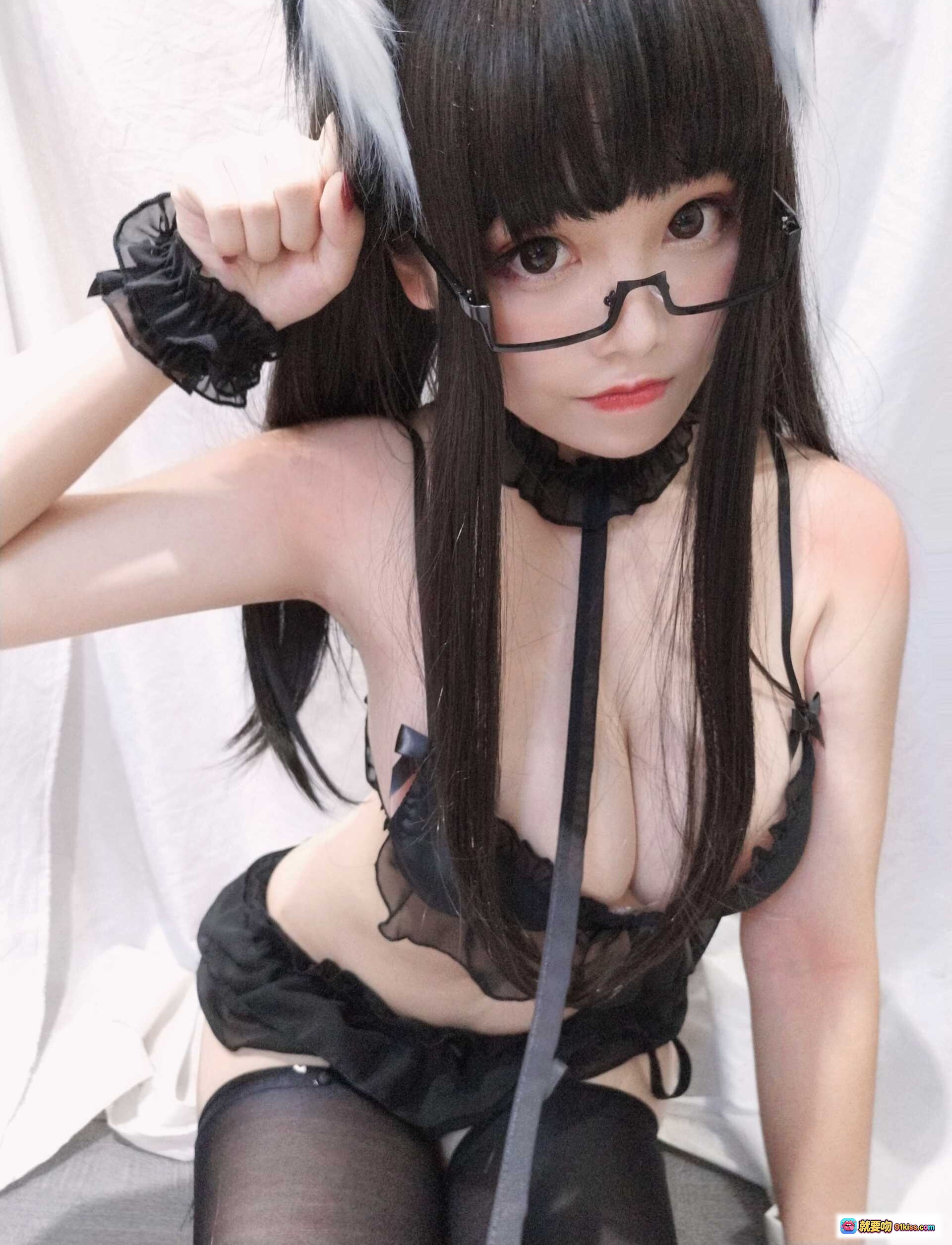 图片[7] - 蜜汁猫裘NO.027眼镜猫娘写真｜黑丝蕾丝猫耳造型｜可爱性感Cosplay美图合集 - 就要吻