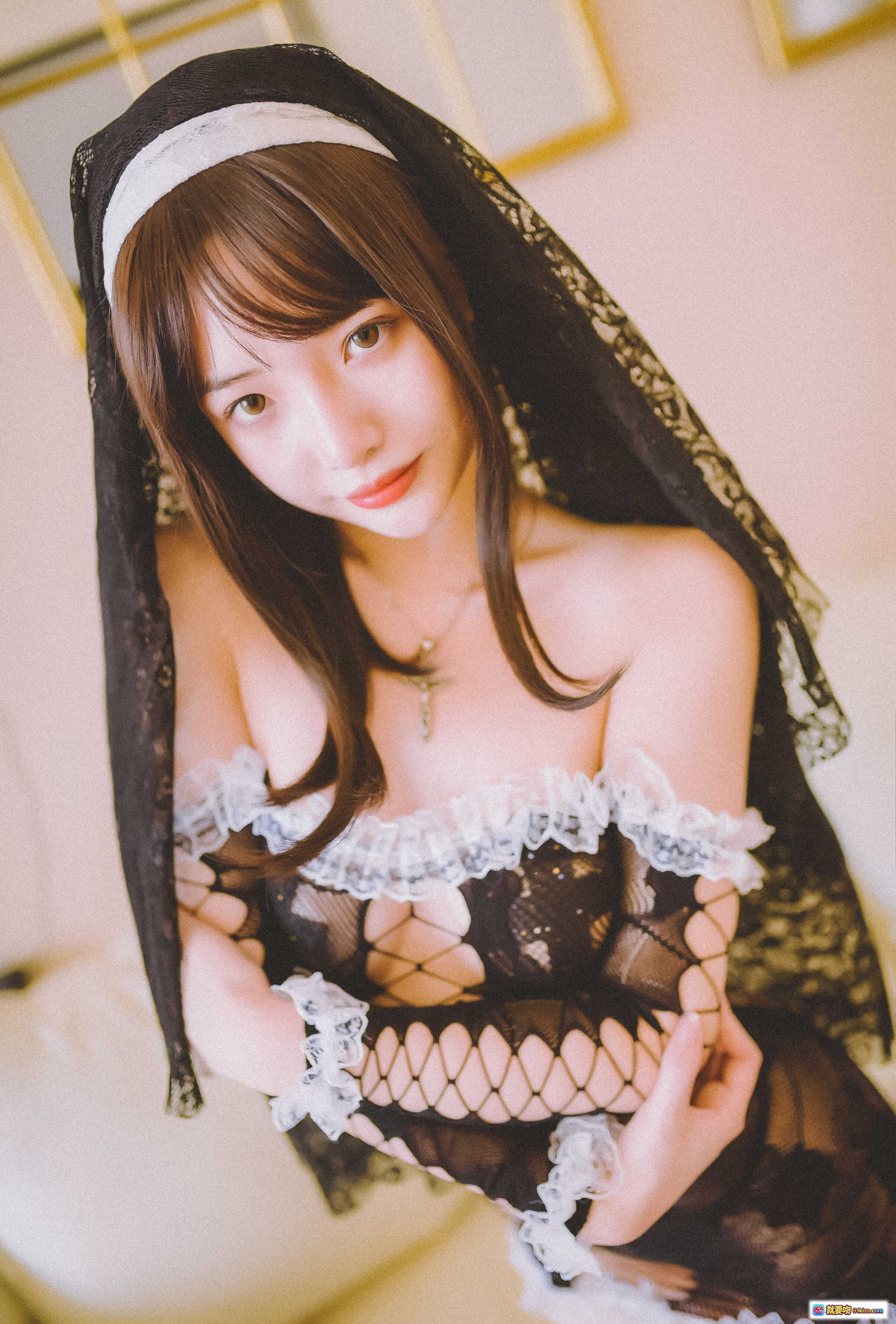 图片[4] - 雯妹不讲道理NO.039修女写真-黑蕾丝透视装+渔网袜+头纱性感私房照23P - 就要吻