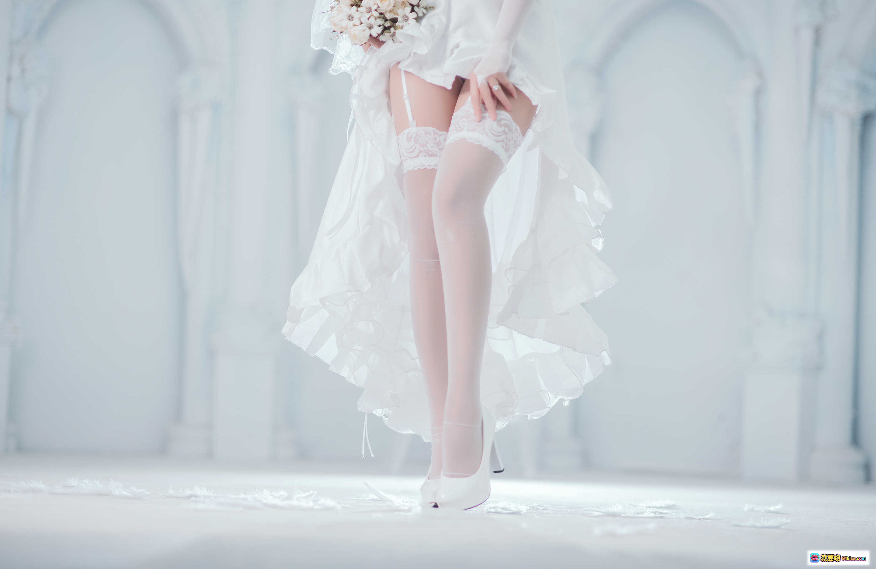 图片[6] - 三度_69 NO.008 犬花嫁 白色婚纱蕾丝内衣 黑猫耳头饰 轻透薄纱长手套 优雅跪坐写真 22P高清图集 - 就要吻