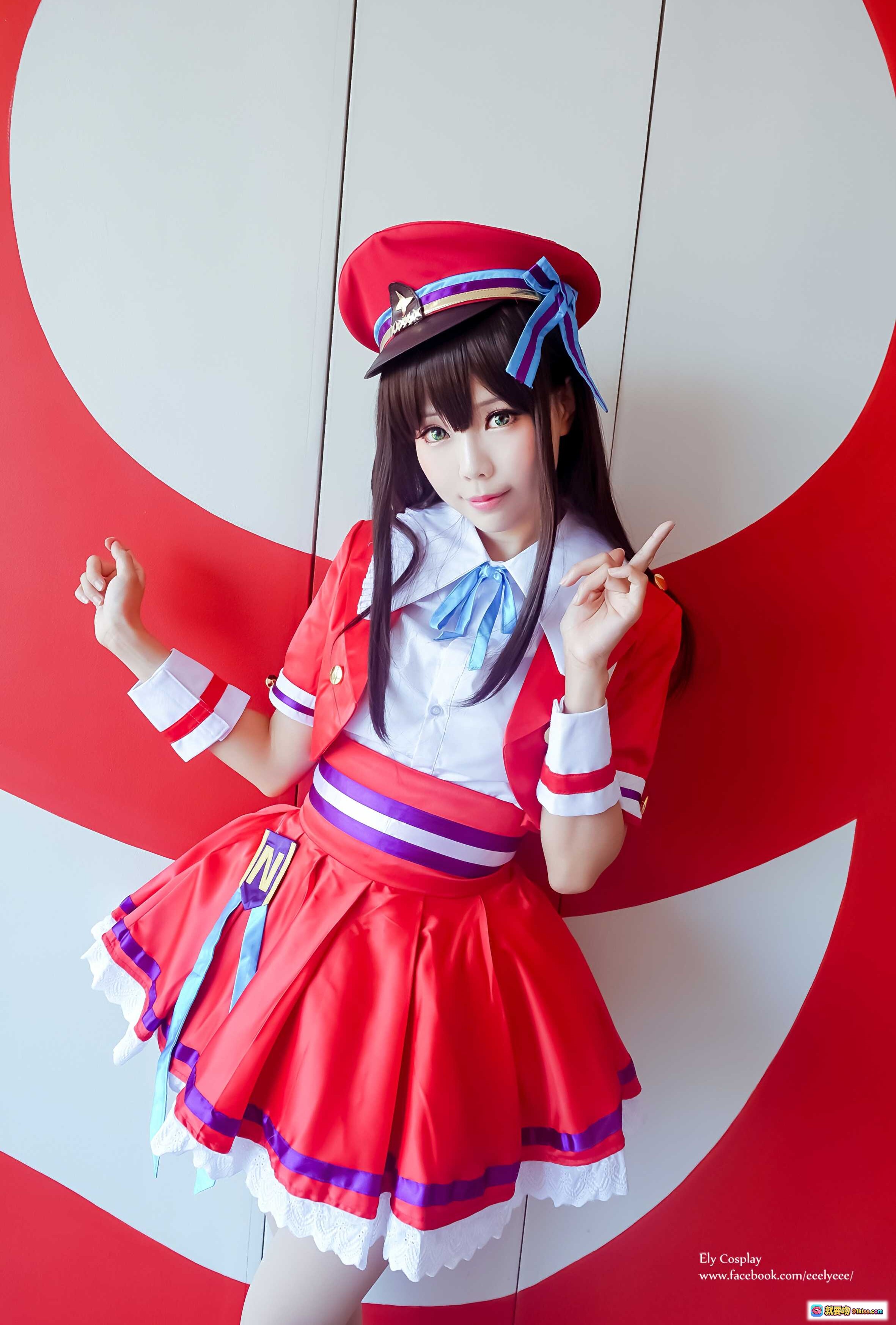 图片[4] - ElyEE子NO.025蓝白女仆装Cosplay舞台灯光写真｜精致头饰+珍珠腰带+白色长袜+手持麦克风造型 - 就要吻