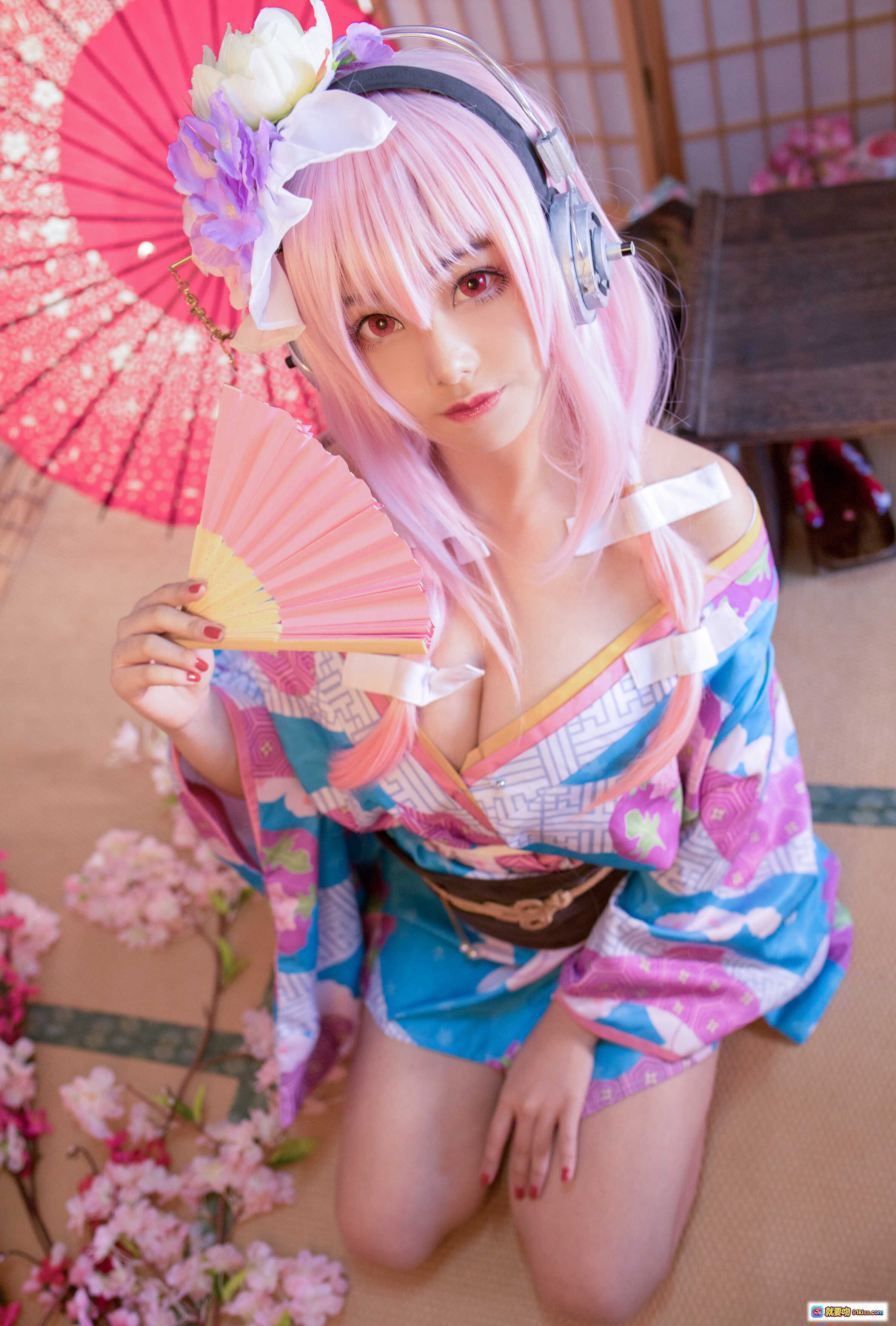 图片[2] - 蜜汁猫裘NO.019索尼子和服COS写真｜粉发少女手持折扇头戴花饰日系唯美风格 - 就要吻