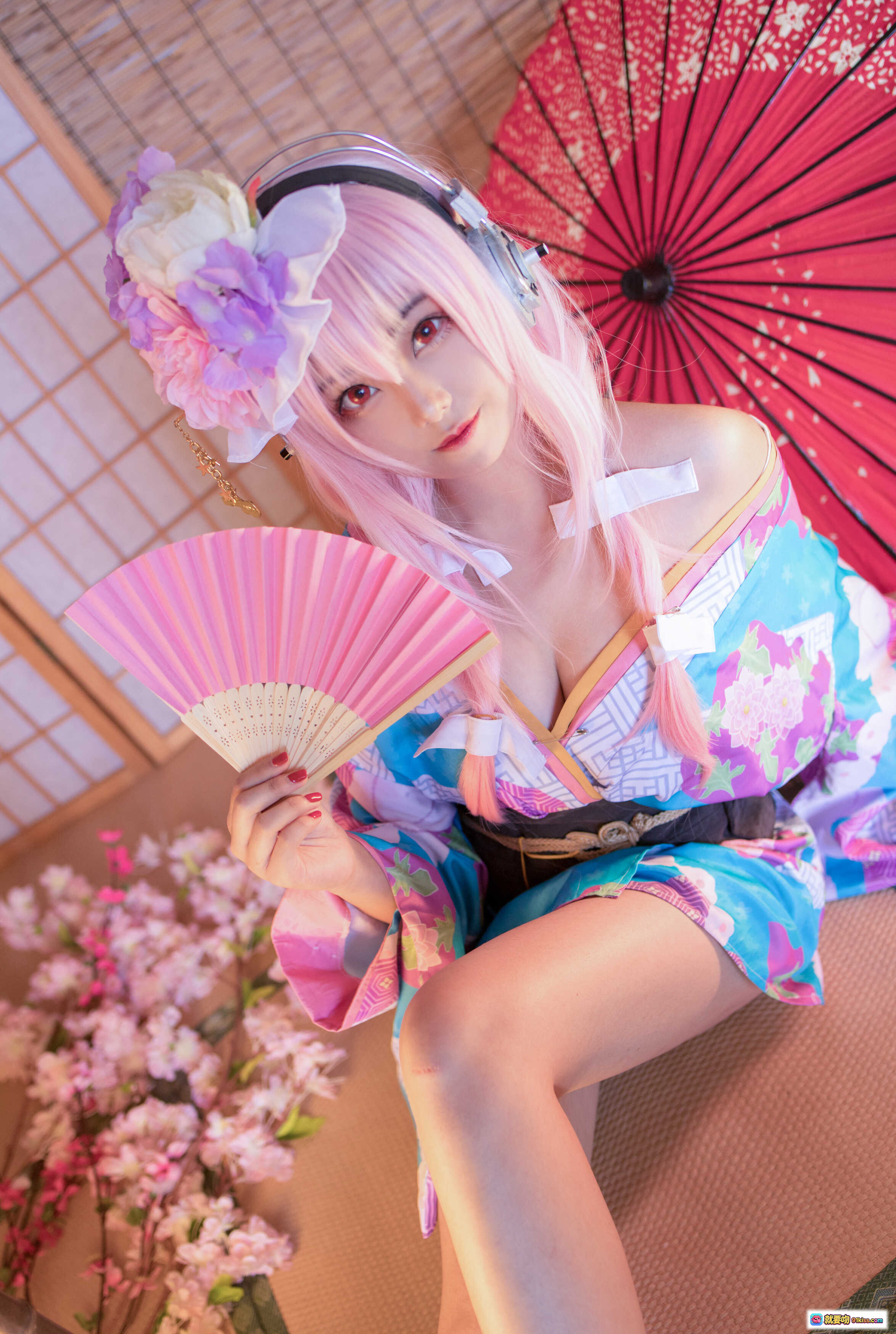 图片[4] - 蜜汁猫裘NO.019索尼子和服COS写真｜粉发少女手持折扇头戴花饰日系唯美风格 - 就要吻