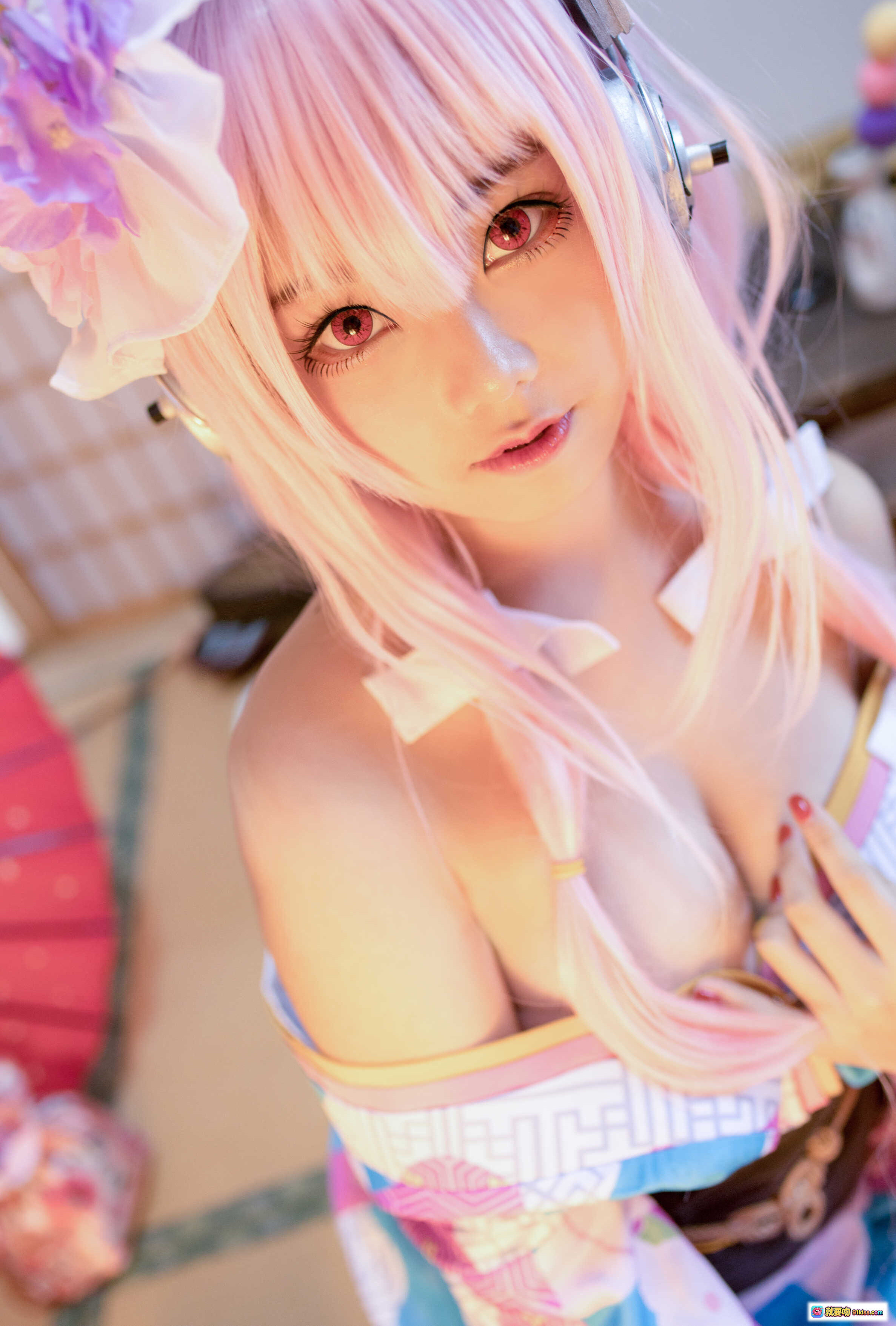 图片[10] - 蜜汁猫裘NO.019索尼子和服COS写真｜粉发少女手持折扇头戴花饰日系唯美风格 - 就要吻