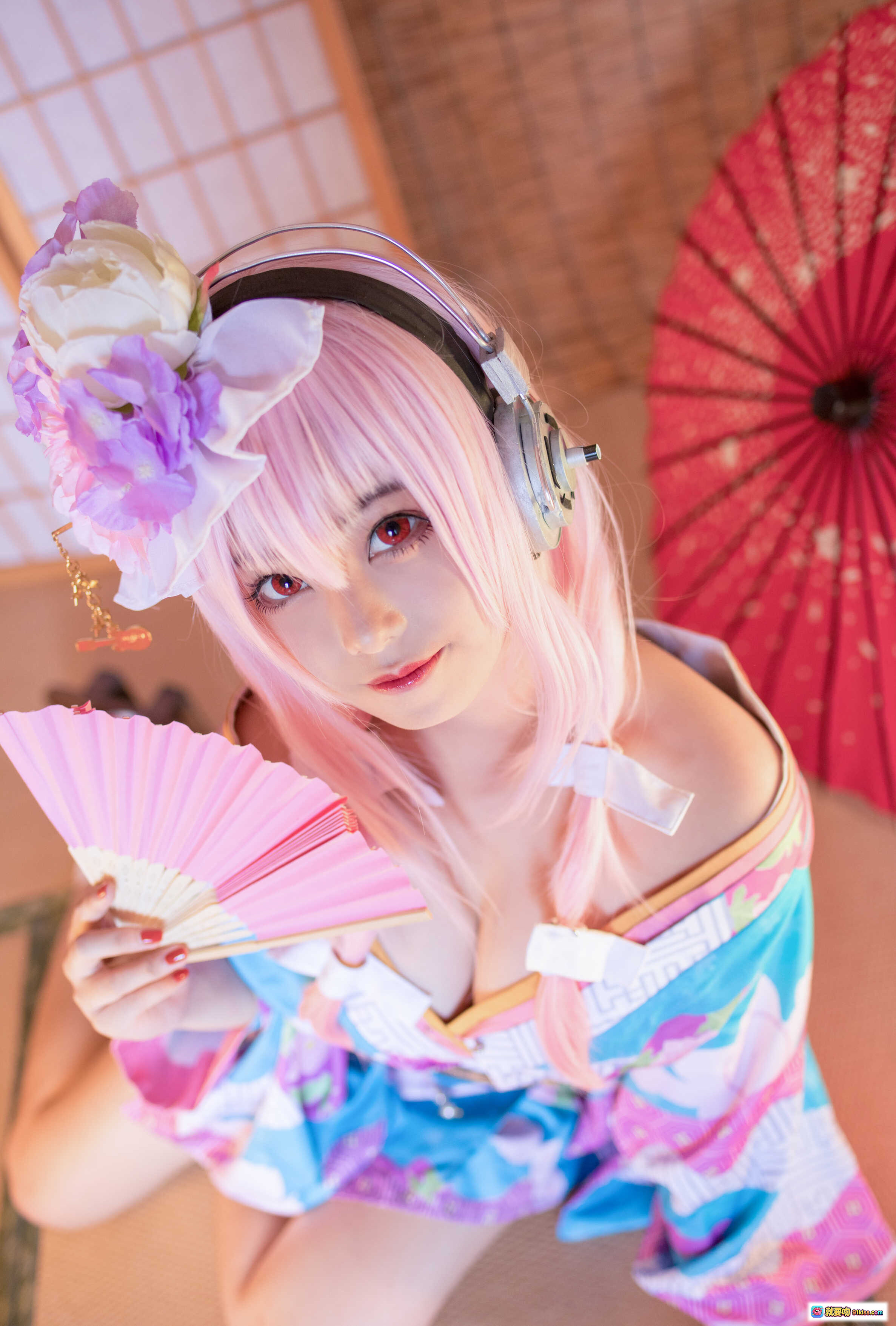 图片[6] - 蜜汁猫裘NO.019索尼子和服COS写真｜粉发少女手持折扇头戴花饰日系唯美风格 - 就要吻