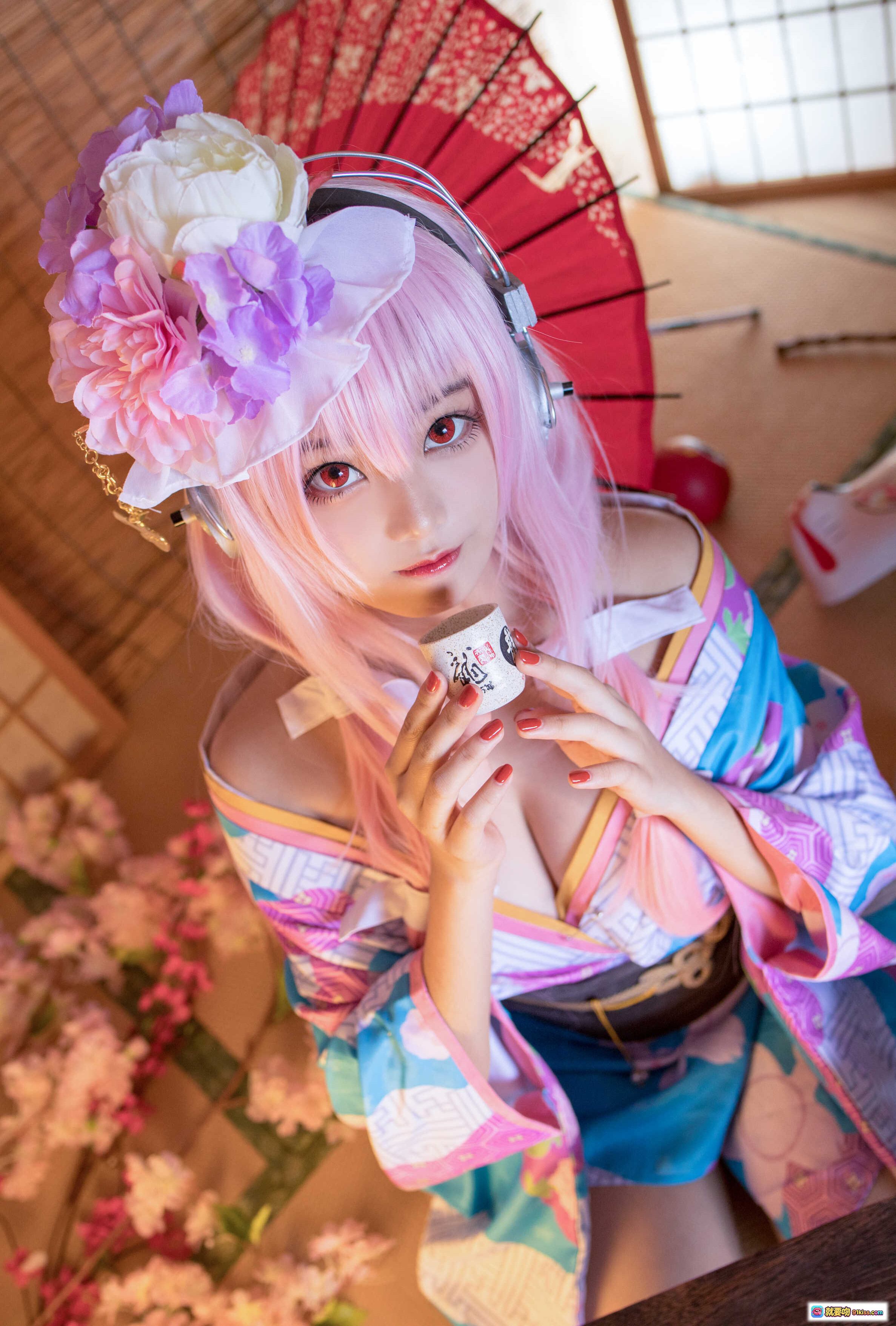 图片[5] - 蜜汁猫裘NO.019索尼子和服COS写真｜粉发少女手持折扇头戴花饰日系唯美风格 - 就要吻