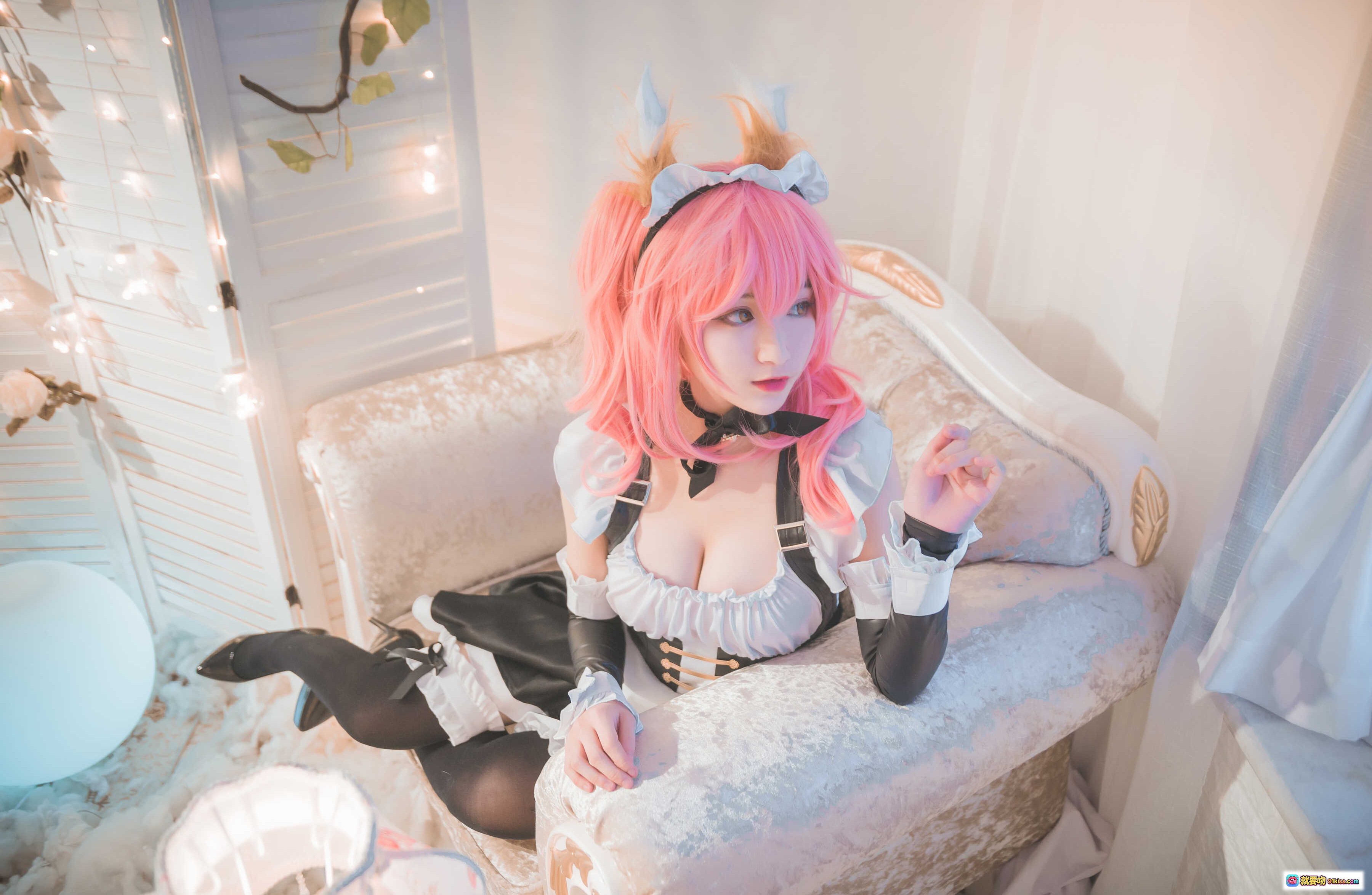 图片[2] - 玉藻前女仆cosplay粉发猫耳黑丝美腿写真集 铁板烧鬼舞w NO.015 29P高清图包 - 就要吻