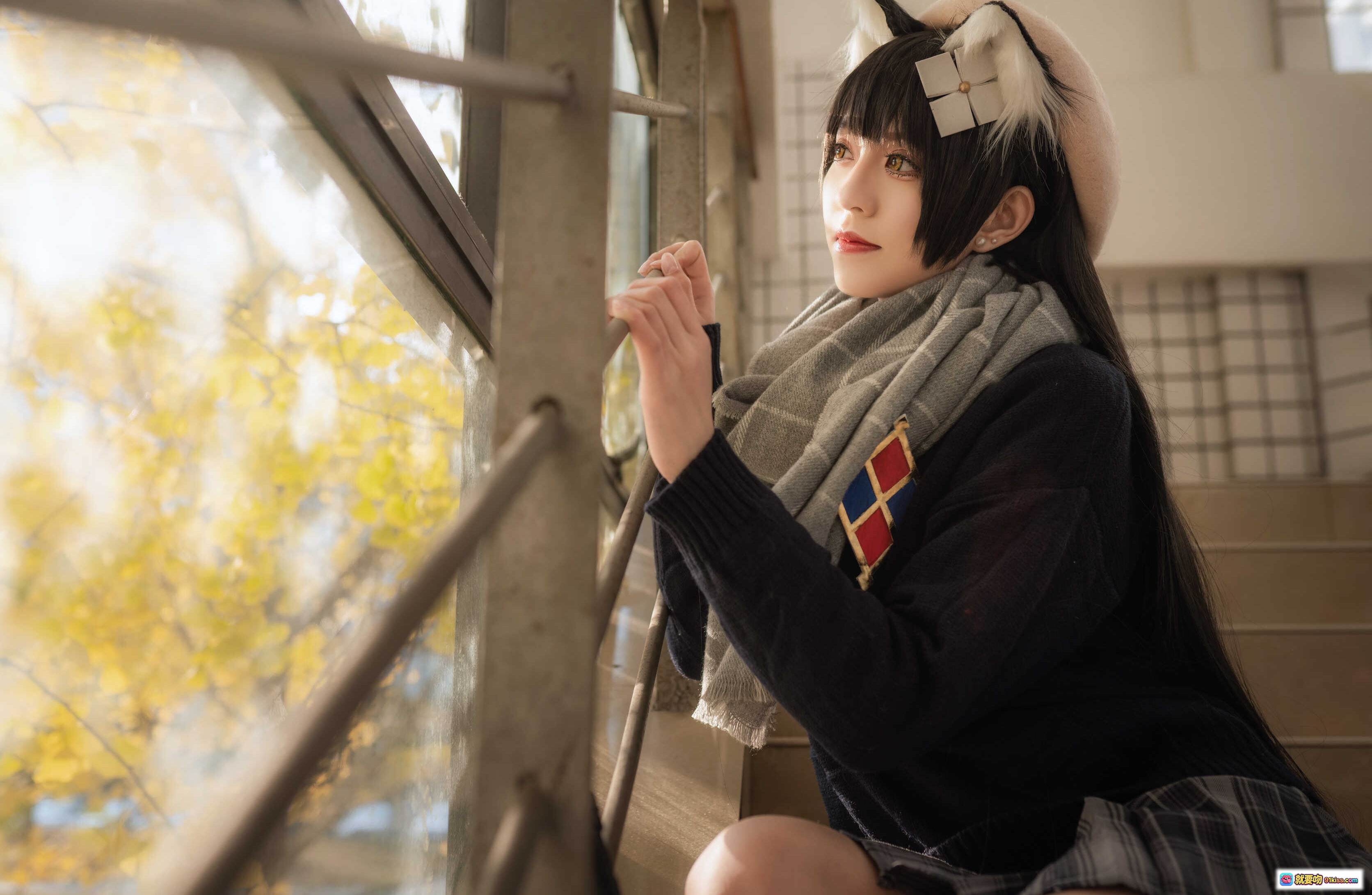 图片[1] - Kettoe NO.011 95式纯白毕业季cos写真 | 秋日窗边少女 | 猫耳发饰格纹裙 | 校园风氛围感美图 - 就要吻