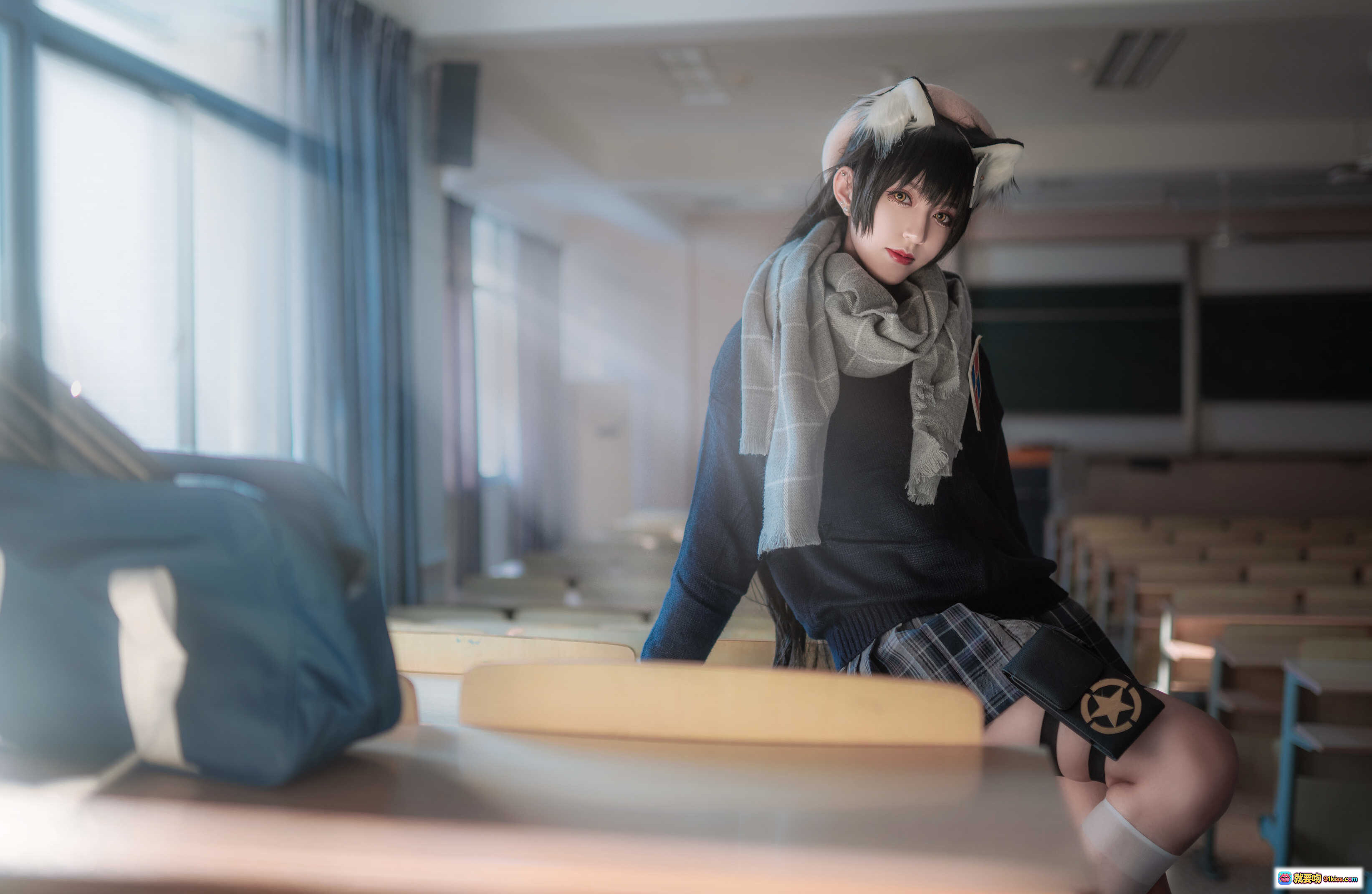 图片[8] - Kettoe NO.011 95式纯白毕业季cos写真 | 秋日窗边少女 | 猫耳发饰格纹裙 | 校园风氛围感美图 - 就要吻