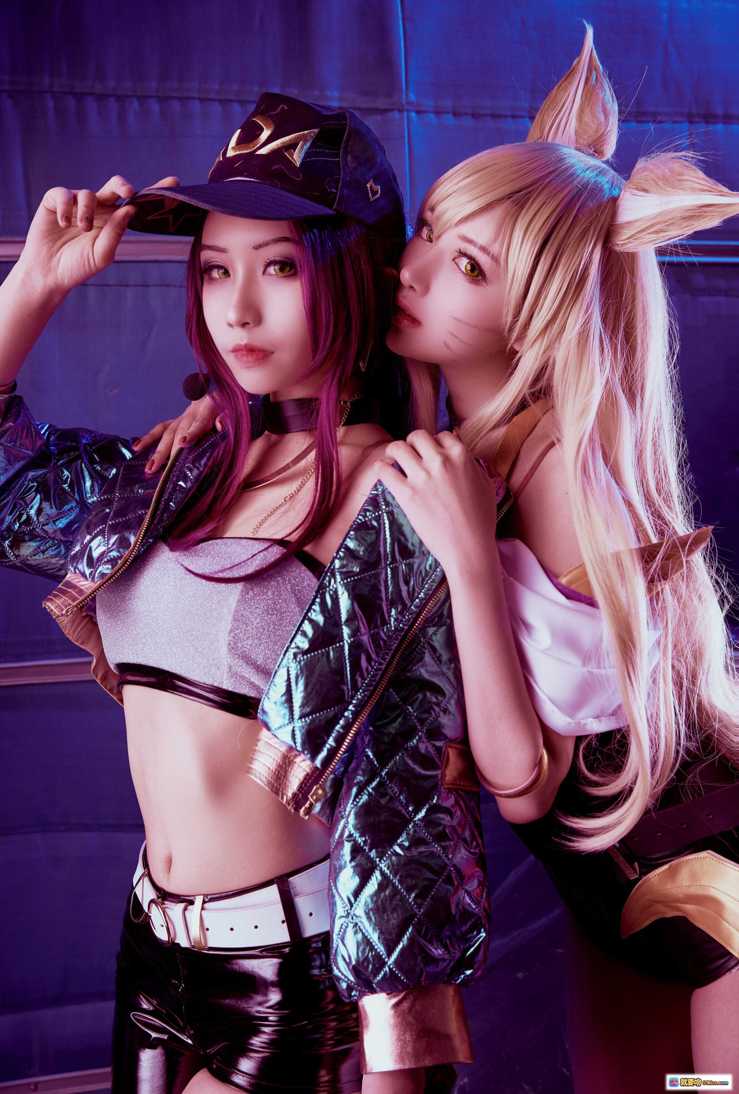 图片[5] - Shika小鹿鹿NO.007阿狸Cosplay写真｜紫色长发+骷髅口罩+金属夹克+皮短裤+时尚街拍风 - 就要吻