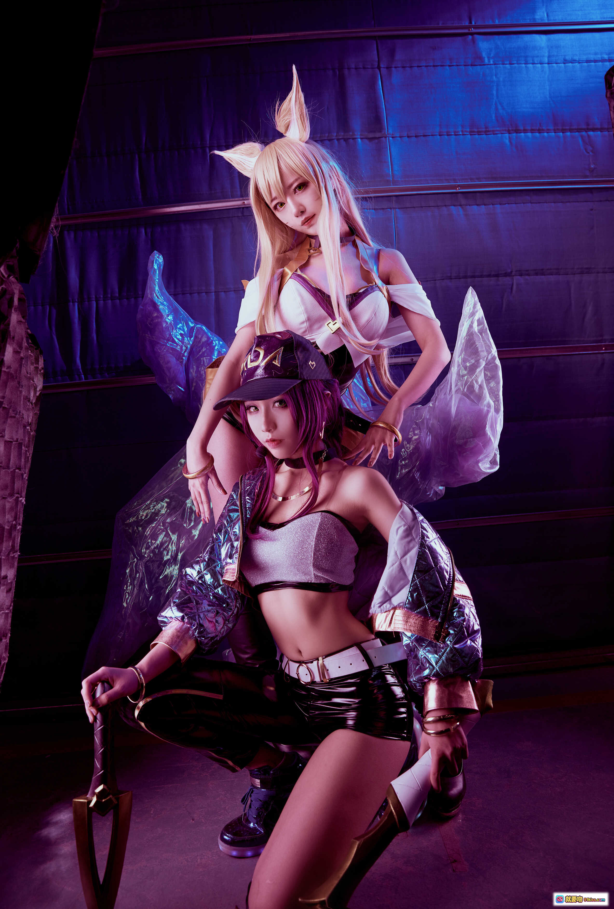 图片[10] - Shika小鹿鹿NO.007阿狸Cosplay写真｜紫色长发+骷髅口罩+金属夹克+皮短裤+时尚街拍风 - 就要吻