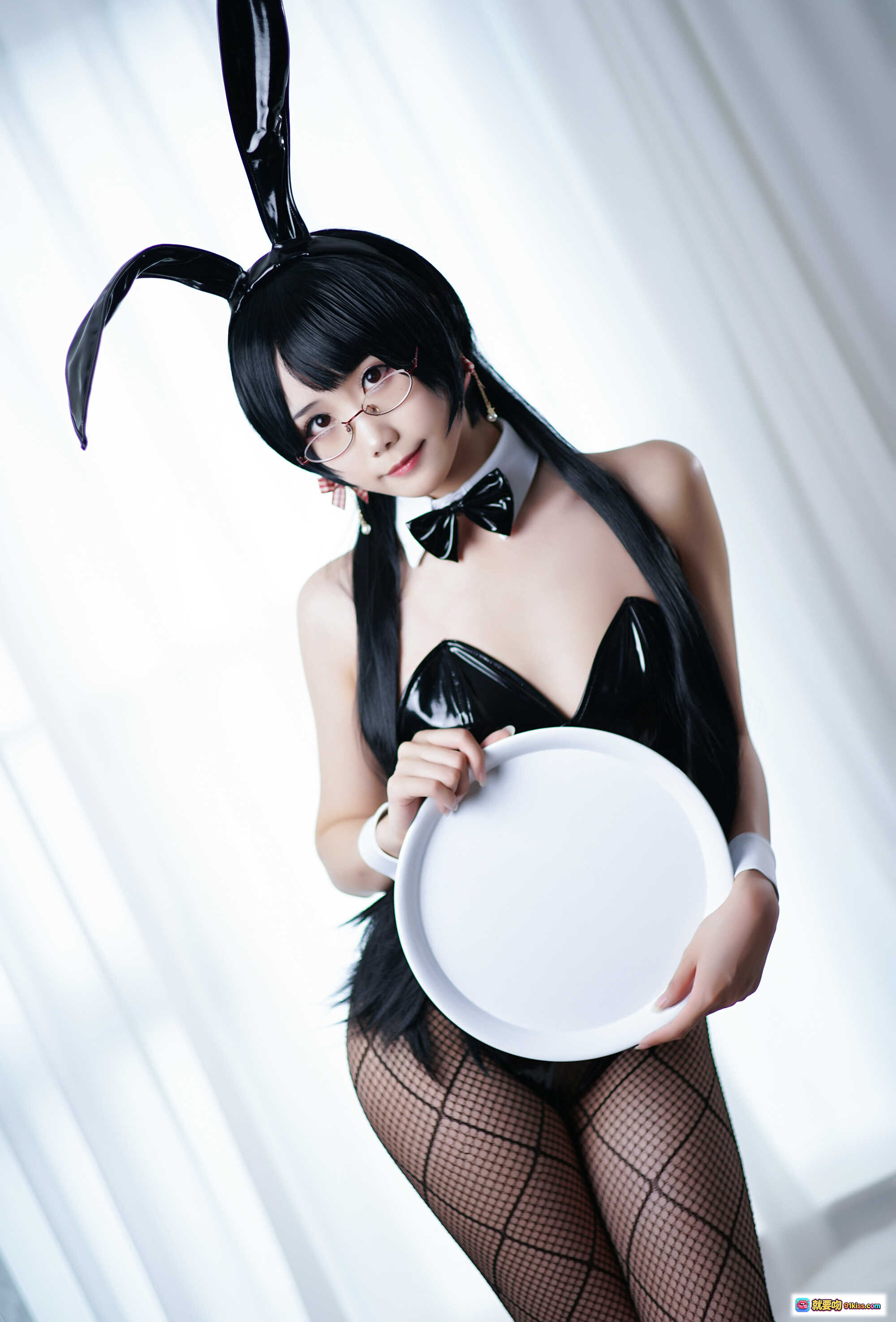 图片[3] - 曉美媽NO.023兔女郎Bunny Girl Cosplay寫真｜黑絲網格襪+亮面緊身衣+兔耳髮飾+眼鏡造型｜43P高質感攝影集 - 就要吻