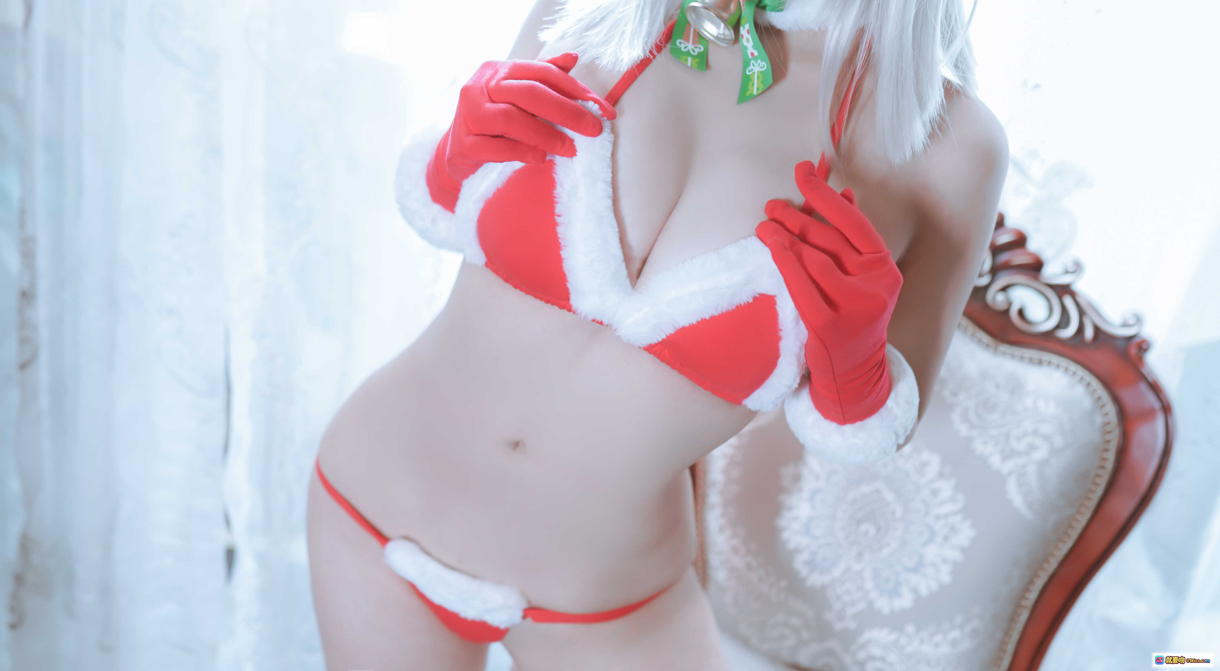 图片[2] - 日奈娇NO.018圣诞双人写真 50P高清美腿蕾丝吊袜红裙诱惑 甜美性感私房摄影 - 就要吻