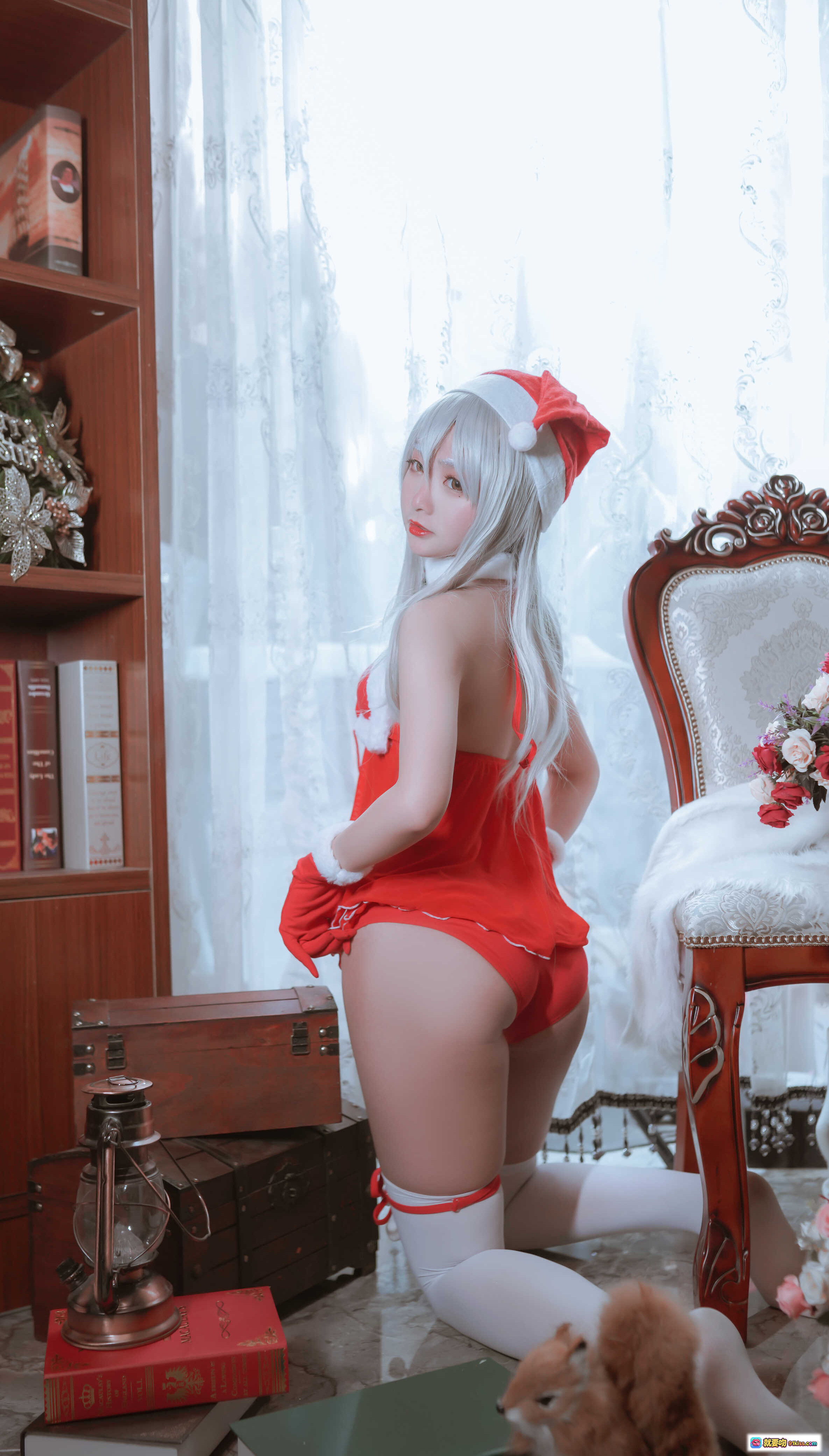 图片[3] - 日奈娇NO.018圣诞双人写真 50P高清美腿蕾丝吊袜红裙诱惑 甜美性感私房摄影 - 就要吻