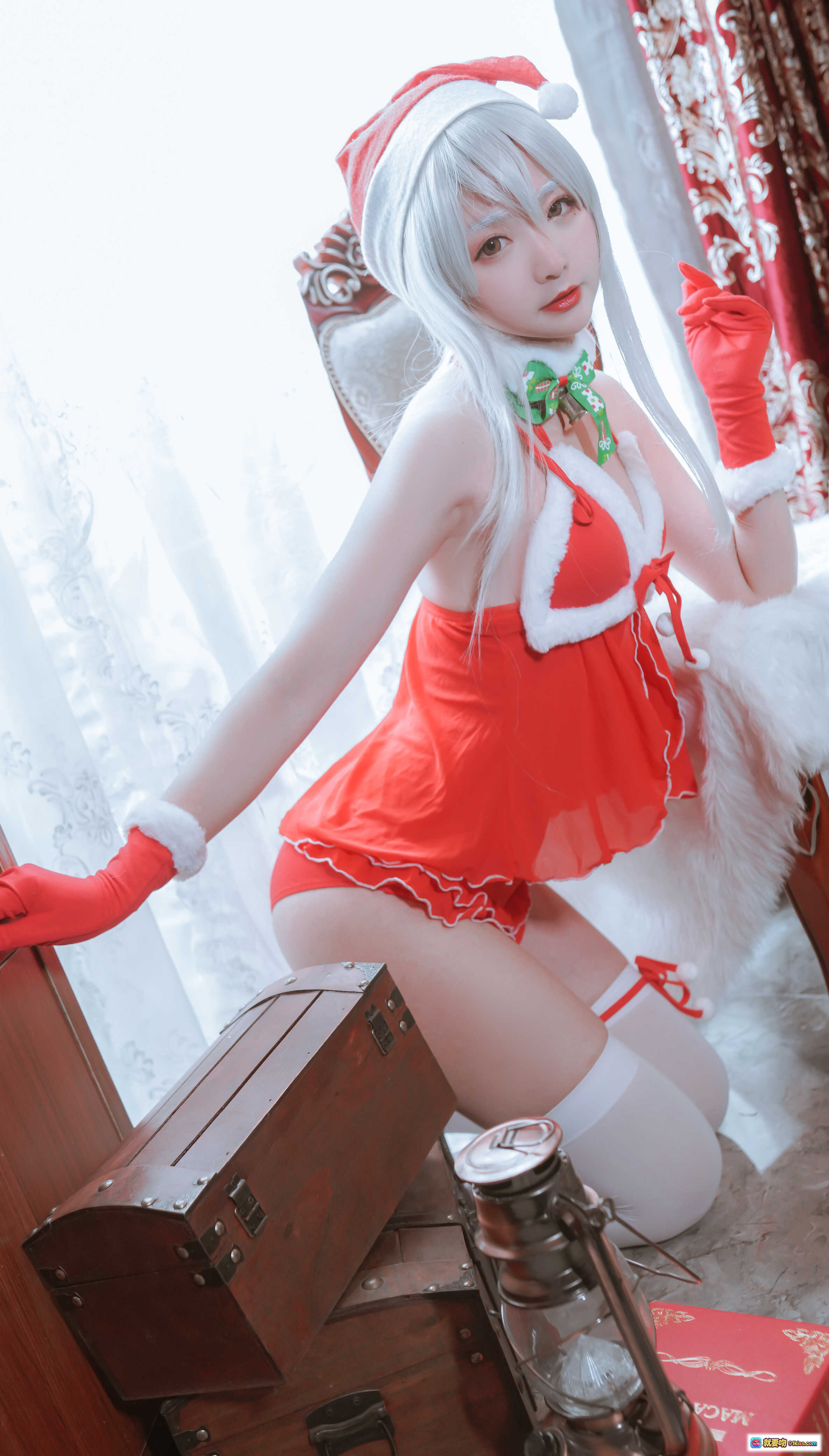 图片[4] - 日奈娇NO.018圣诞双人写真 50P高清美腿蕾丝吊袜红裙诱惑 甜美性感私房摄影 - 就要吻