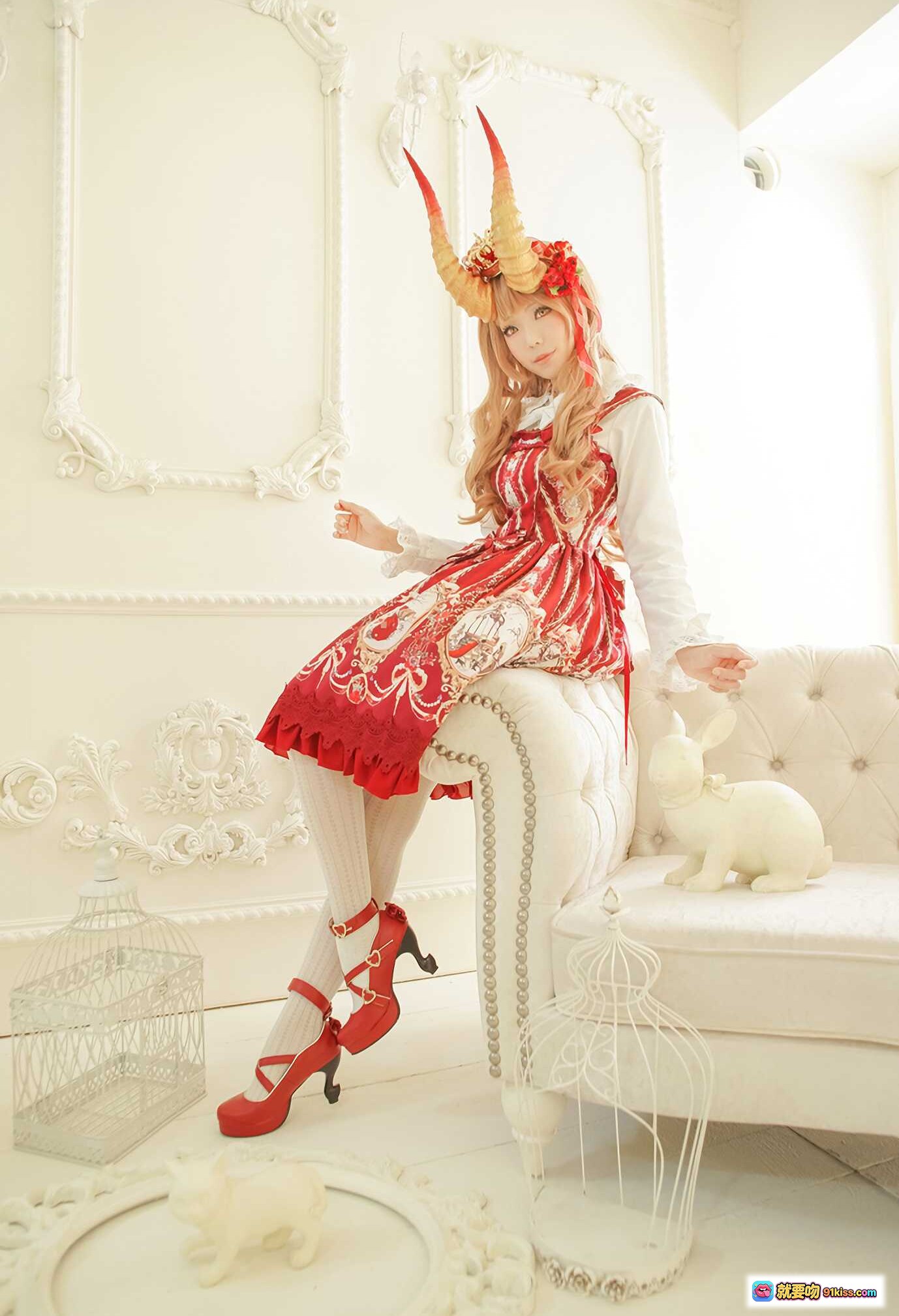 图片[3] - ElyEE子NO.001 午茶角少女华丽洛丽塔写真 金色鹿角头饰 精致蕾丝洋装 甜美日系风格 优雅下午茶主题 梦幻宫廷风造型 - 就要吻