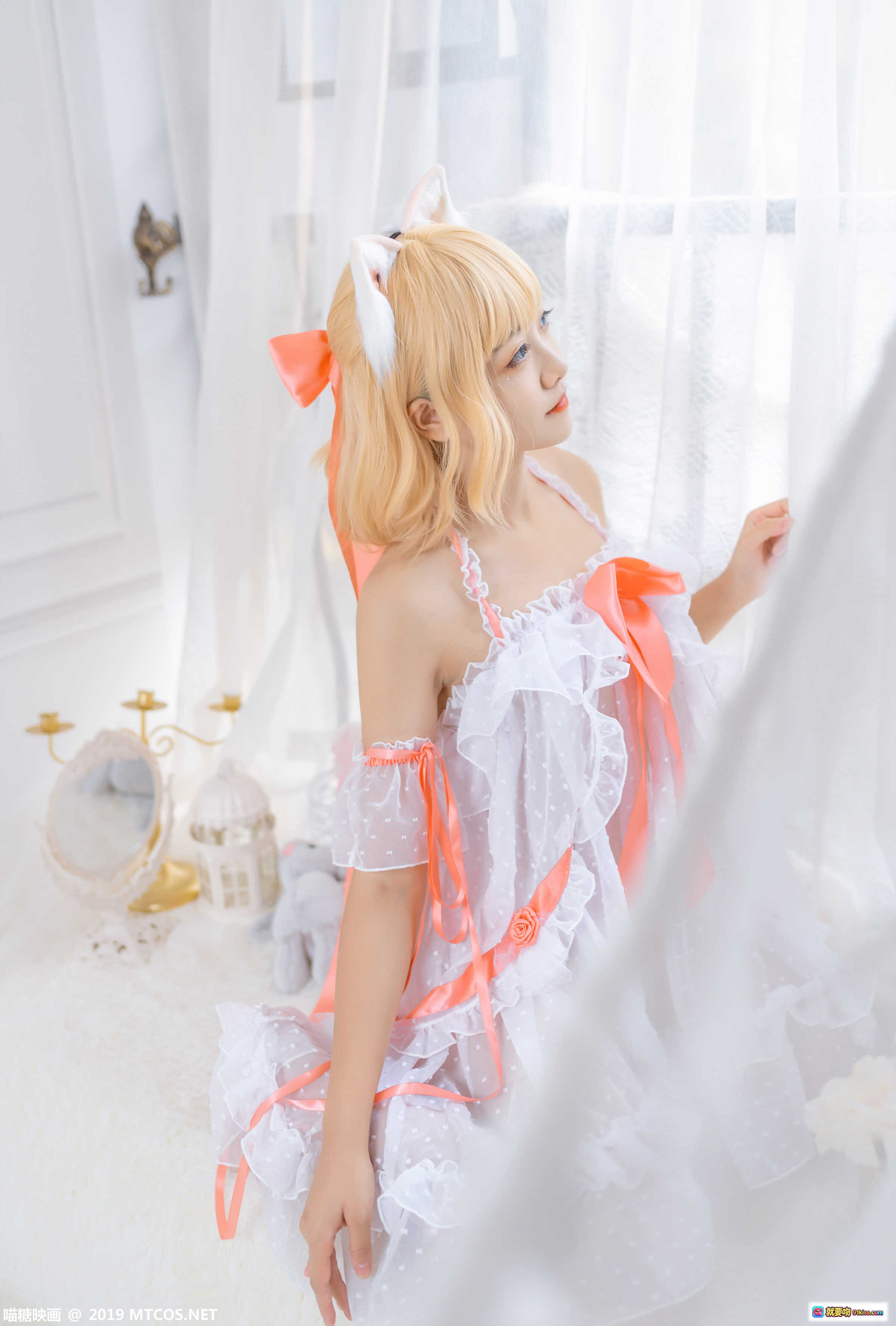 图片[8] - lovely呆玄 NO.003 透明薄纱 Cosplay 猫耳少女 金发蓝瞳 白色蕾丝吊带 萌系写真 40P高清图集 - 就要吻
