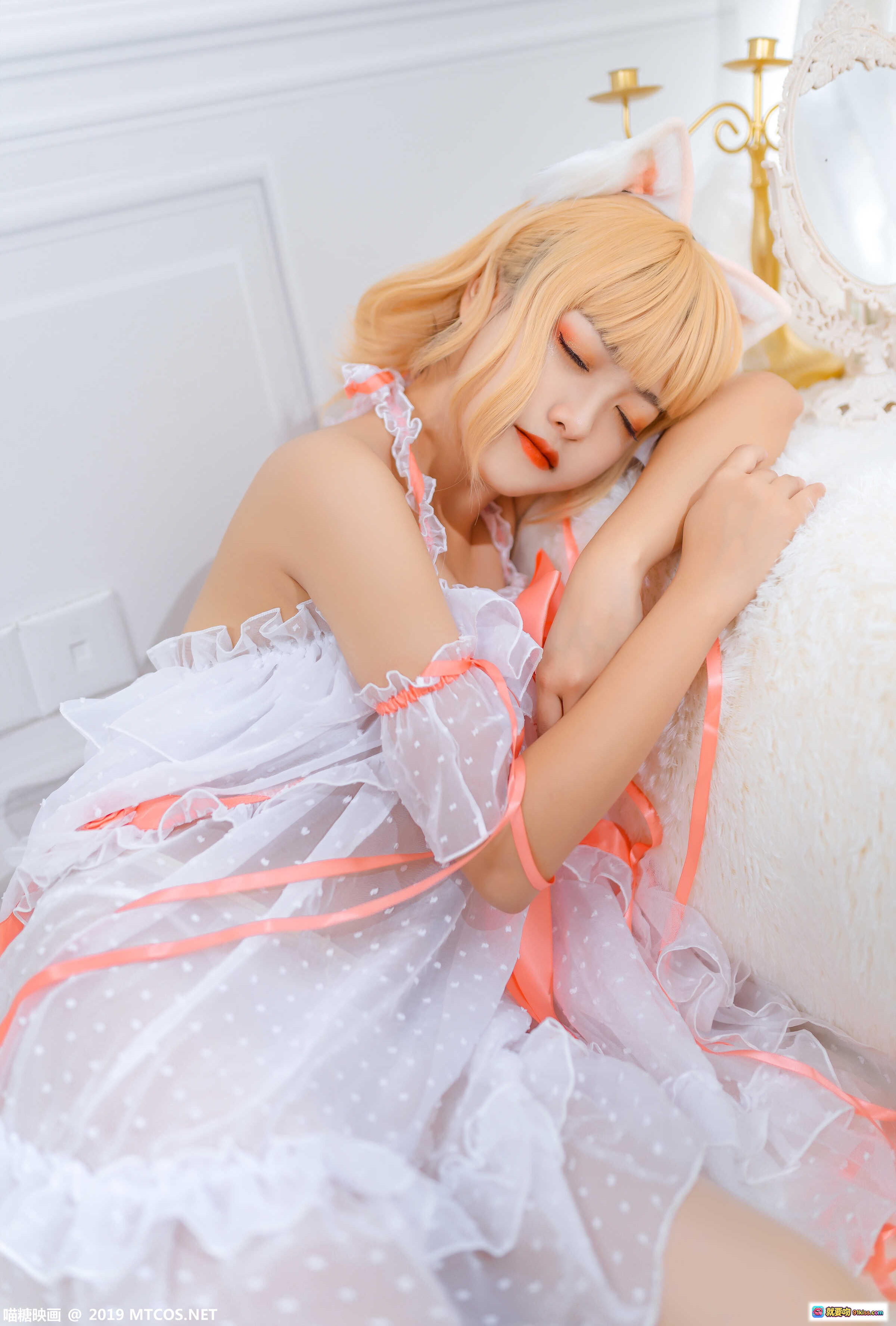 图片[7] - lovely呆玄 NO.003 透明薄纱 Cosplay 猫耳少女 金发蓝瞳 白色蕾丝吊带 萌系写真 40P高清图集 - 就要吻