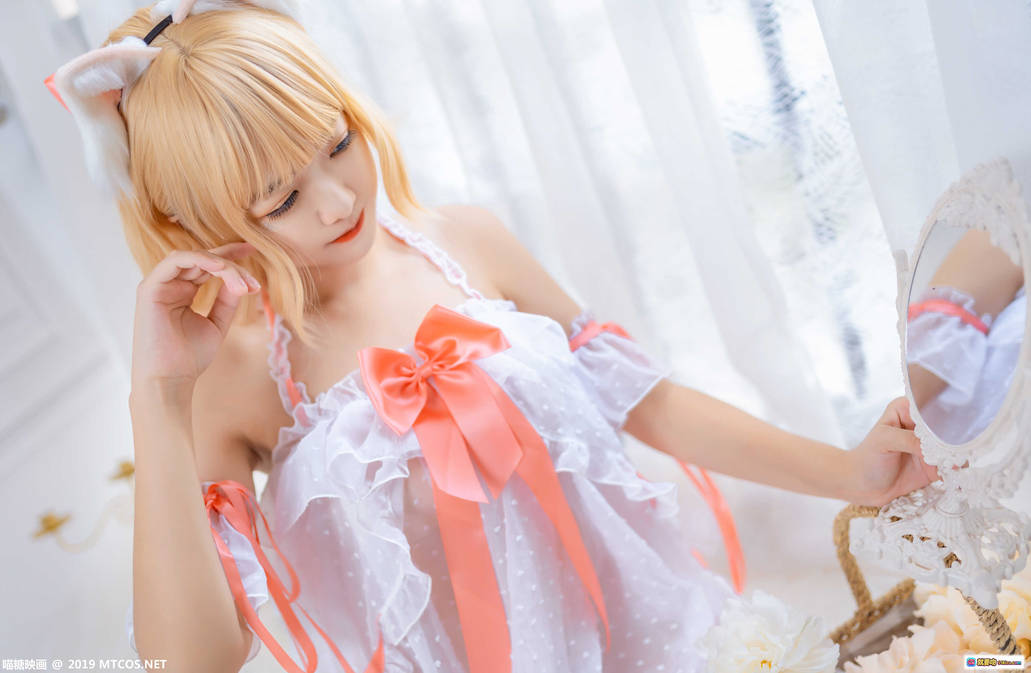 图片[5] - lovely呆玄 NO.003 透明薄纱 Cosplay 猫耳少女 金发蓝瞳 白色蕾丝吊带 萌系写真 40P高清图集 - 就要吻