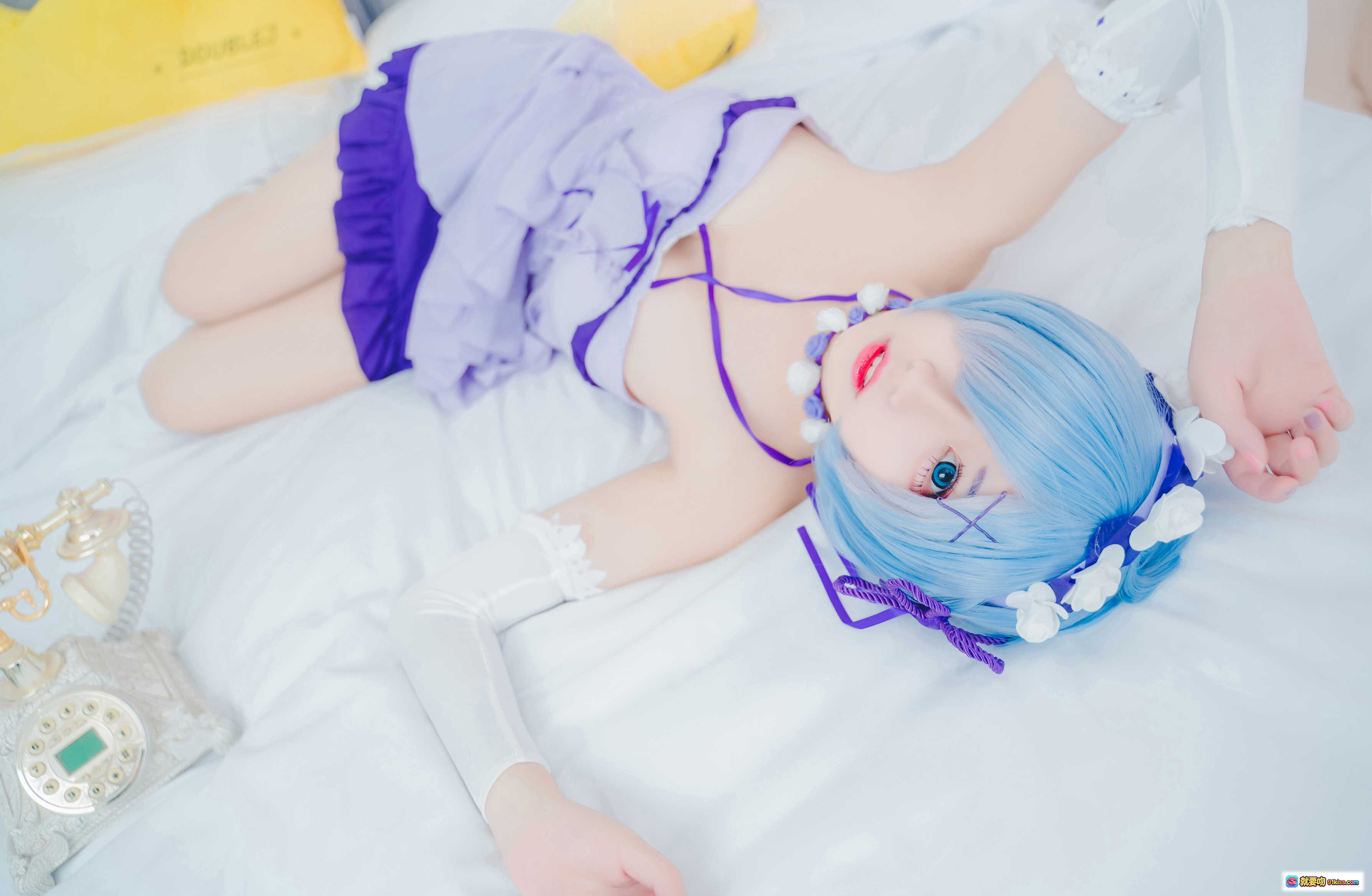 图片[3] - 猫君君_MaoJun NO.013 雷姆生日写真 27P 275M 紫色连衣裙 白紫绑带袜 美腿特写 室内清新风 Cosplay 二次元少女 柔光摄影 - 就要吻