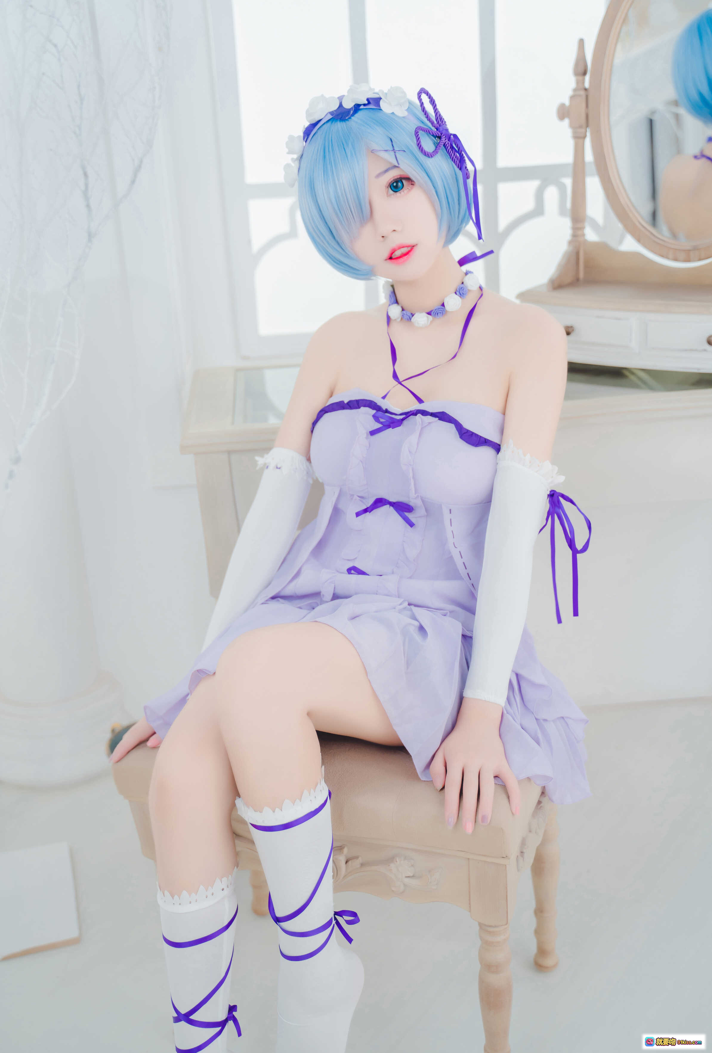 图片[5] - 猫君君_MaoJun NO.013 雷姆生日写真 27P 275M 紫色连衣裙 白紫绑带袜 美腿特写 室内清新风 Cosplay 二次元少女 柔光摄影 - 就要吻