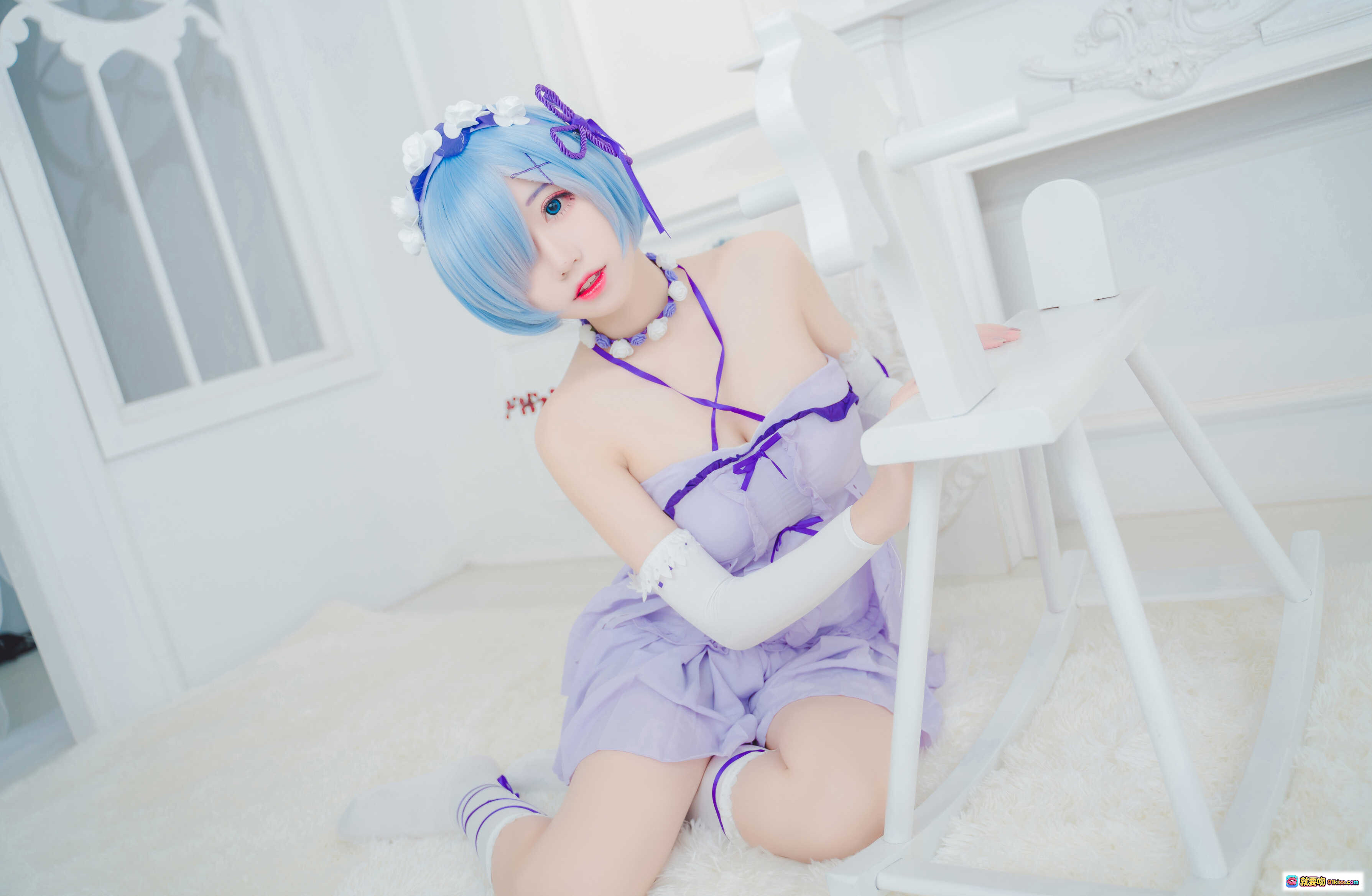 图片[9] - 猫君君_MaoJun NO.013 雷姆生日写真 27P 275M 紫色连衣裙 白紫绑带袜 美腿特写 室内清新风 Cosplay 二次元少女 柔光摄影 - 就要吻