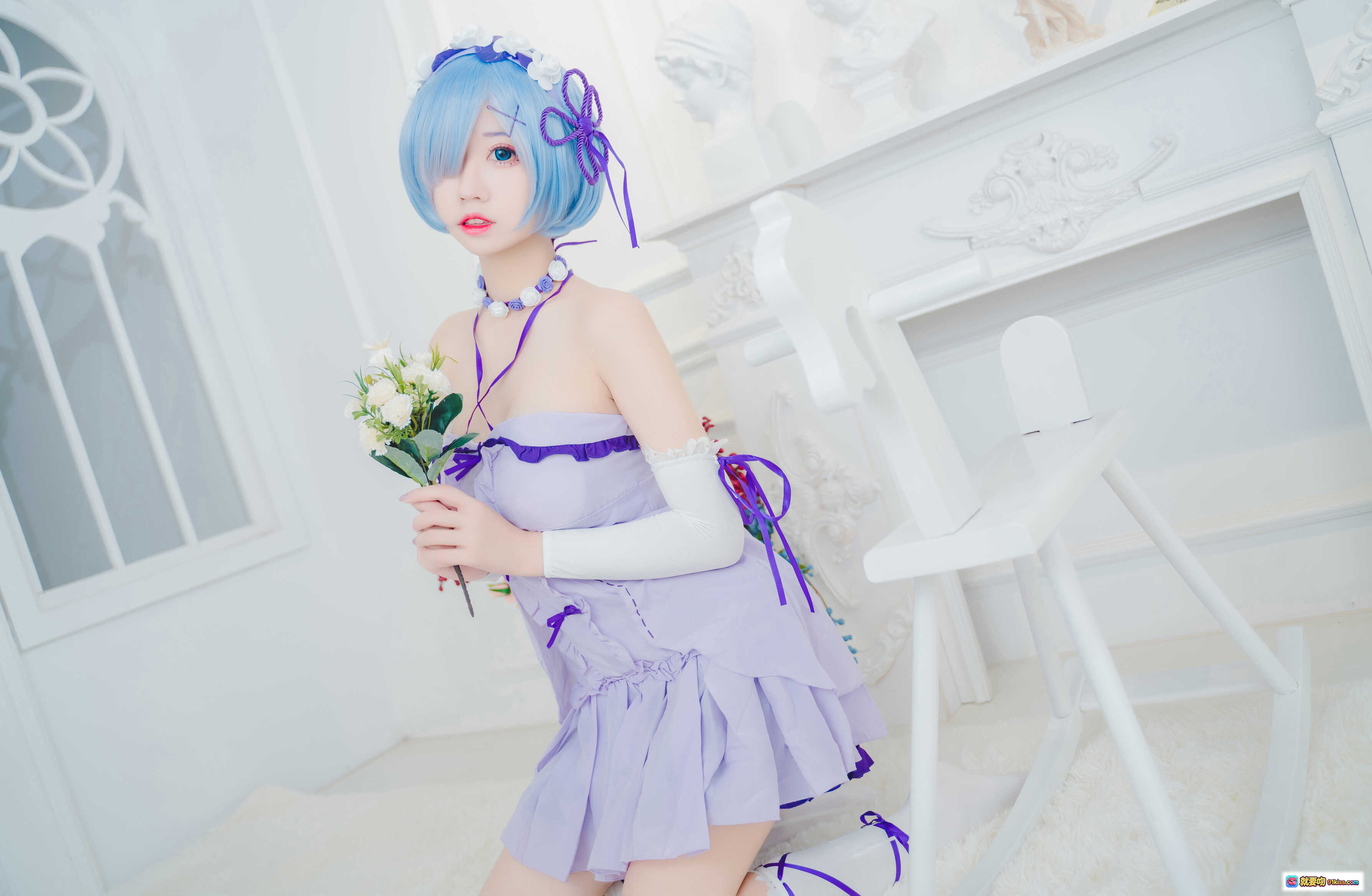 图片[4] - 猫君君_MaoJun NO.013 雷姆生日写真 27P 275M 紫色连衣裙 白紫绑带袜 美腿特写 室内清新风 Cosplay 二次元少女 柔光摄影 - 就要吻