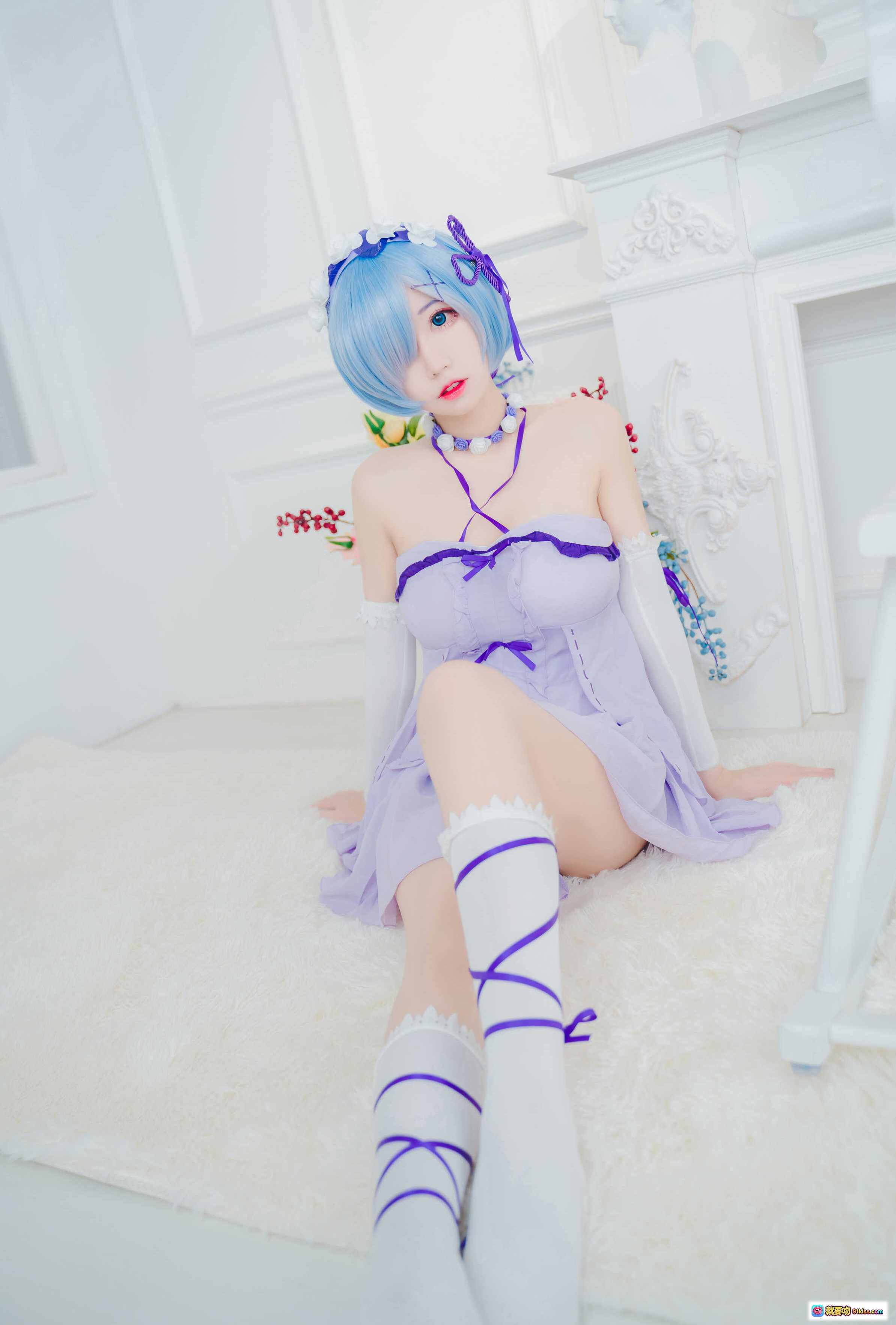 图片[6] - 猫君君_MaoJun NO.013 雷姆生日写真 27P 275M 紫色连衣裙 白紫绑带袜 美腿特写 室内清新风 Cosplay 二次元少女 柔光摄影 - 就要吻