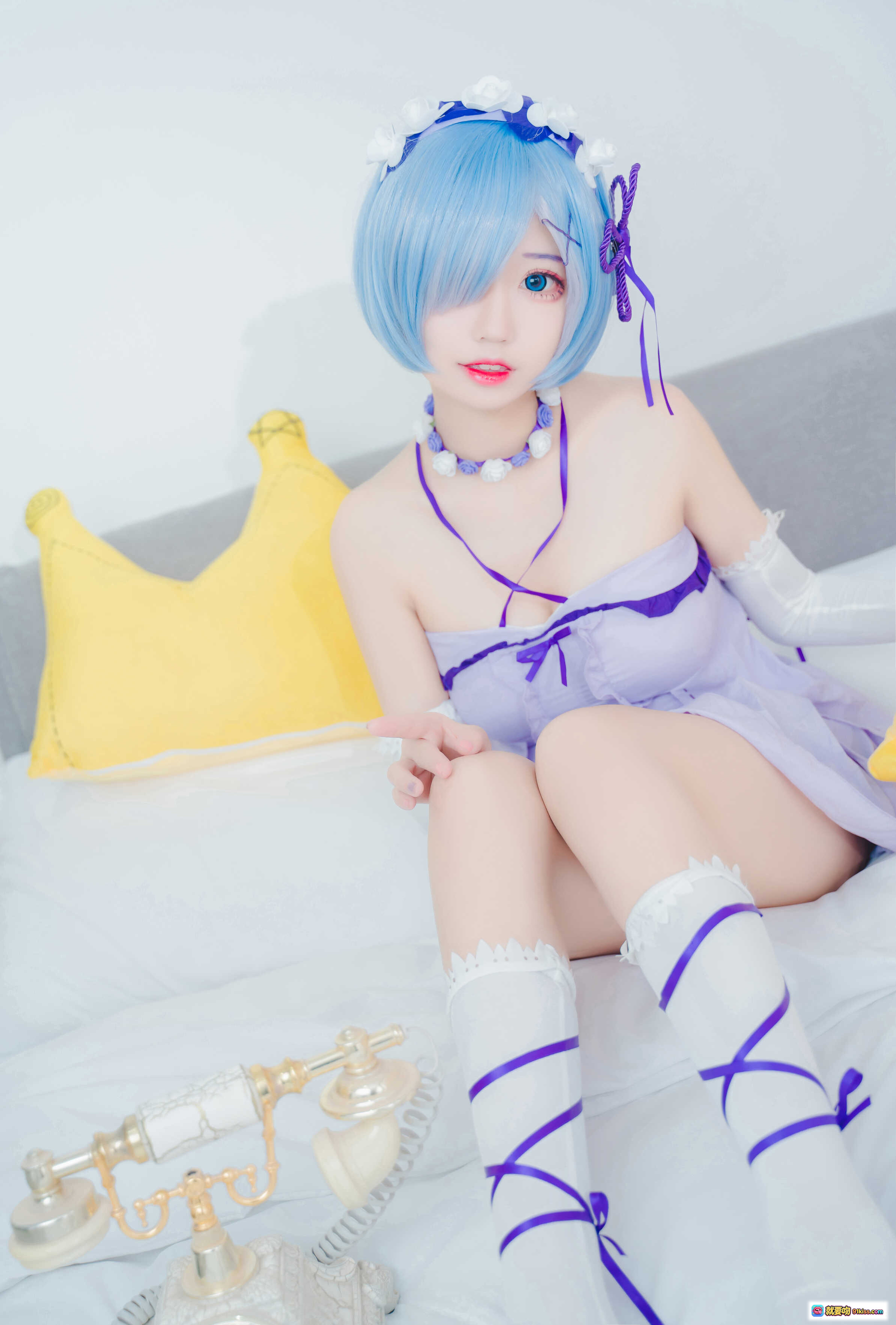 图片[8] - 猫君君_MaoJun NO.013 雷姆生日写真 27P 275M 紫色连衣裙 白紫绑带袜 美腿特写 室内清新风 Cosplay 二次元少女 柔光摄影 - 就要吻