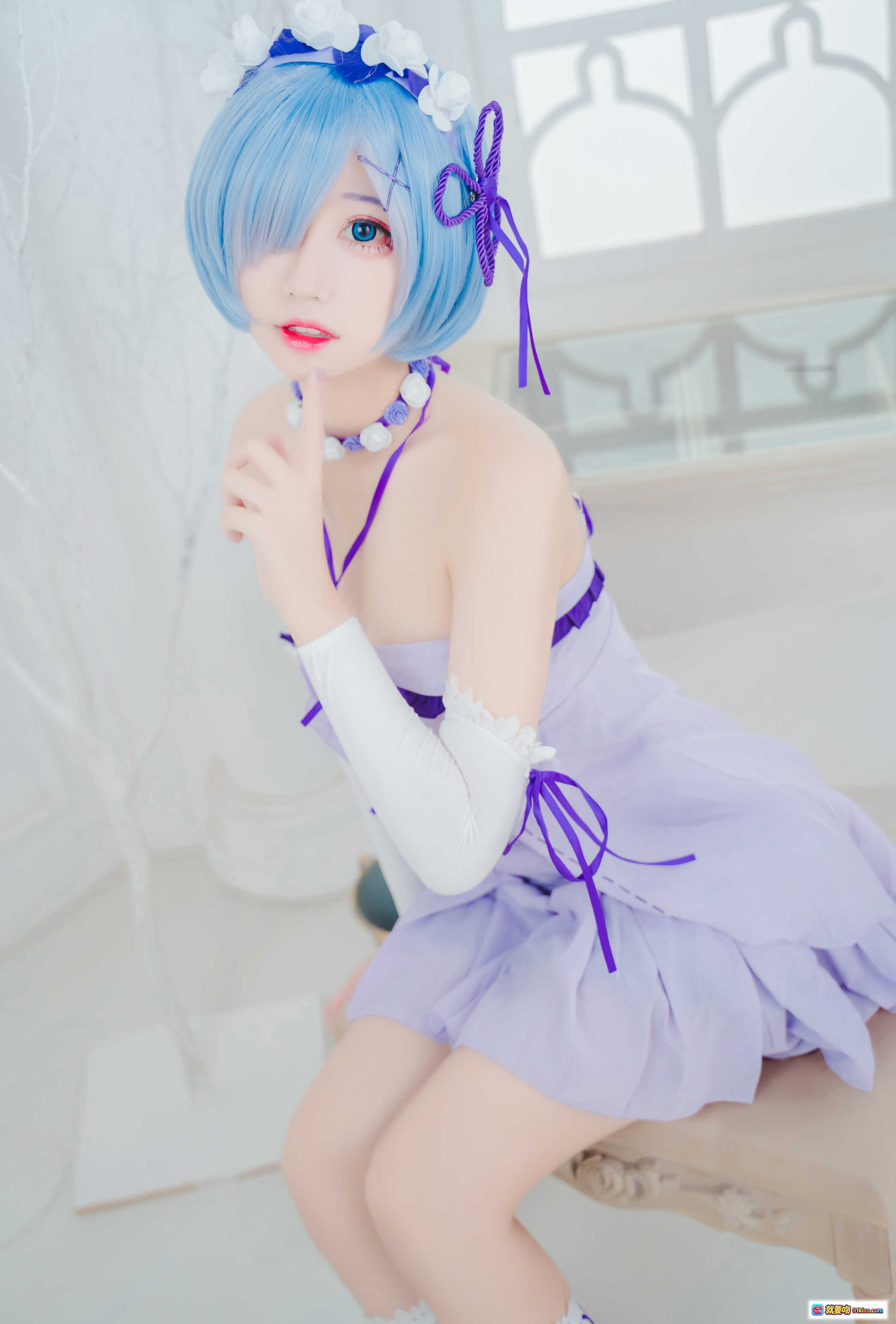 图片[2] - 猫君君_MaoJun NO.013 雷姆生日写真 27P 275M 紫色连衣裙 白紫绑带袜 美腿特写 室内清新风 Cosplay 二次元少女 柔光摄影 - 就要吻
