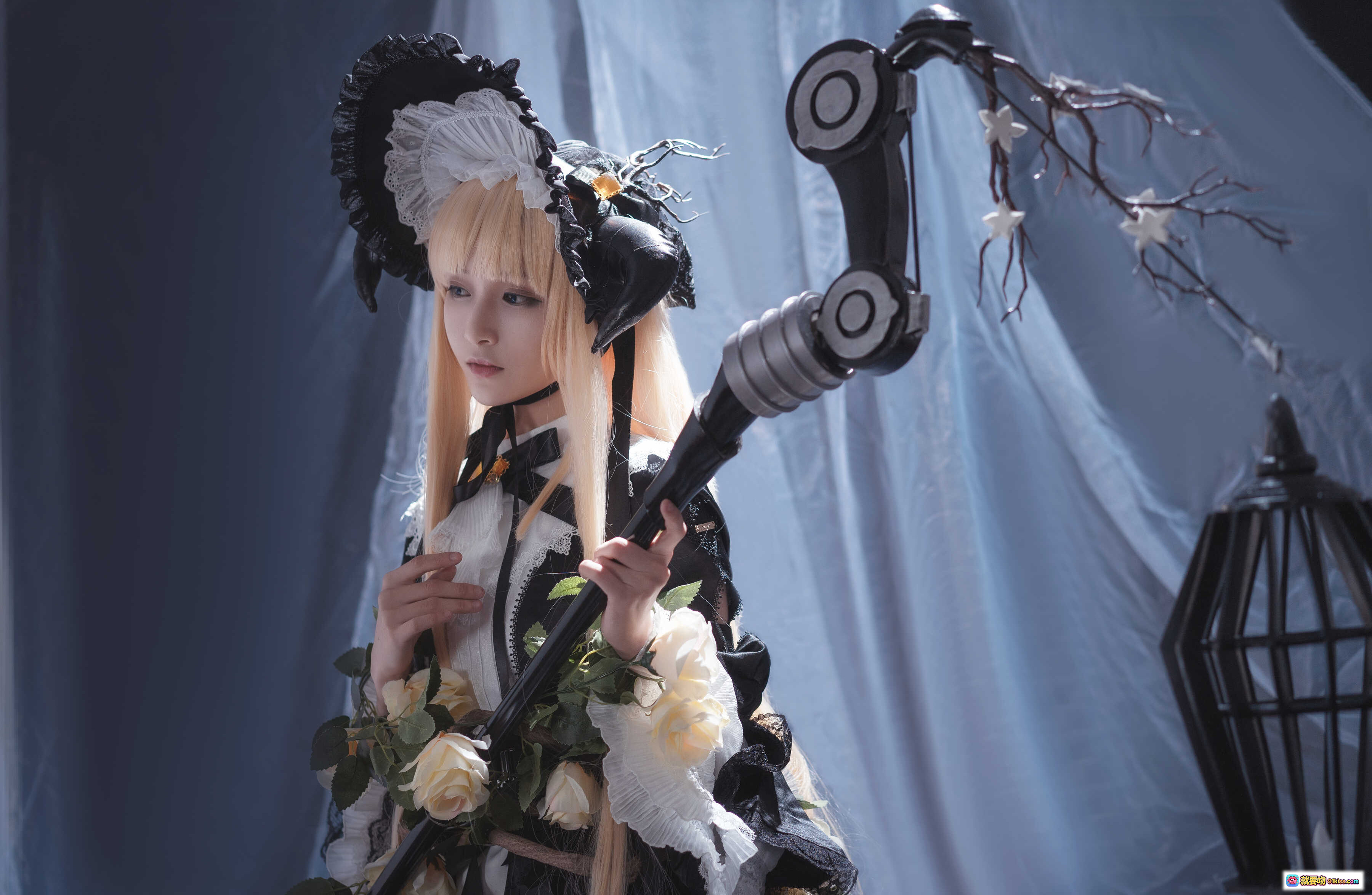 图片[5] - 铁板烧鬼舞w NO.029 夜莺 cosplay 黑白洛丽塔 金发少女 蕾丝头饰 玫瑰花环 蜡烛鸟笼 暗黑系写真 17P-178M - 就要吻