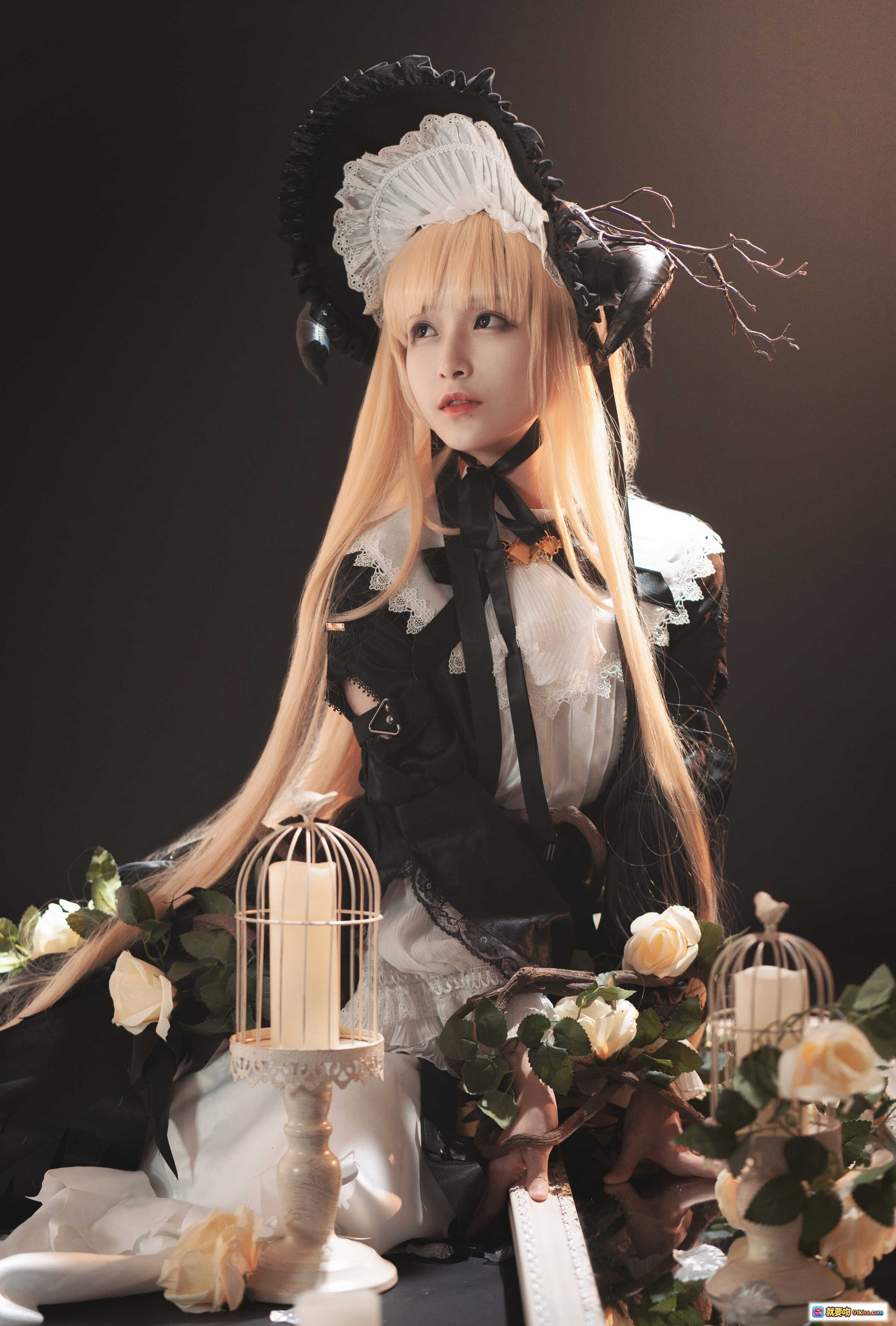 图片[8] - 铁板烧鬼舞w NO.029 夜莺 cosplay 黑白洛丽塔 金发少女 蕾丝头饰 玫瑰花环 蜡烛鸟笼 暗黑系写真 17P-178M - 就要吻