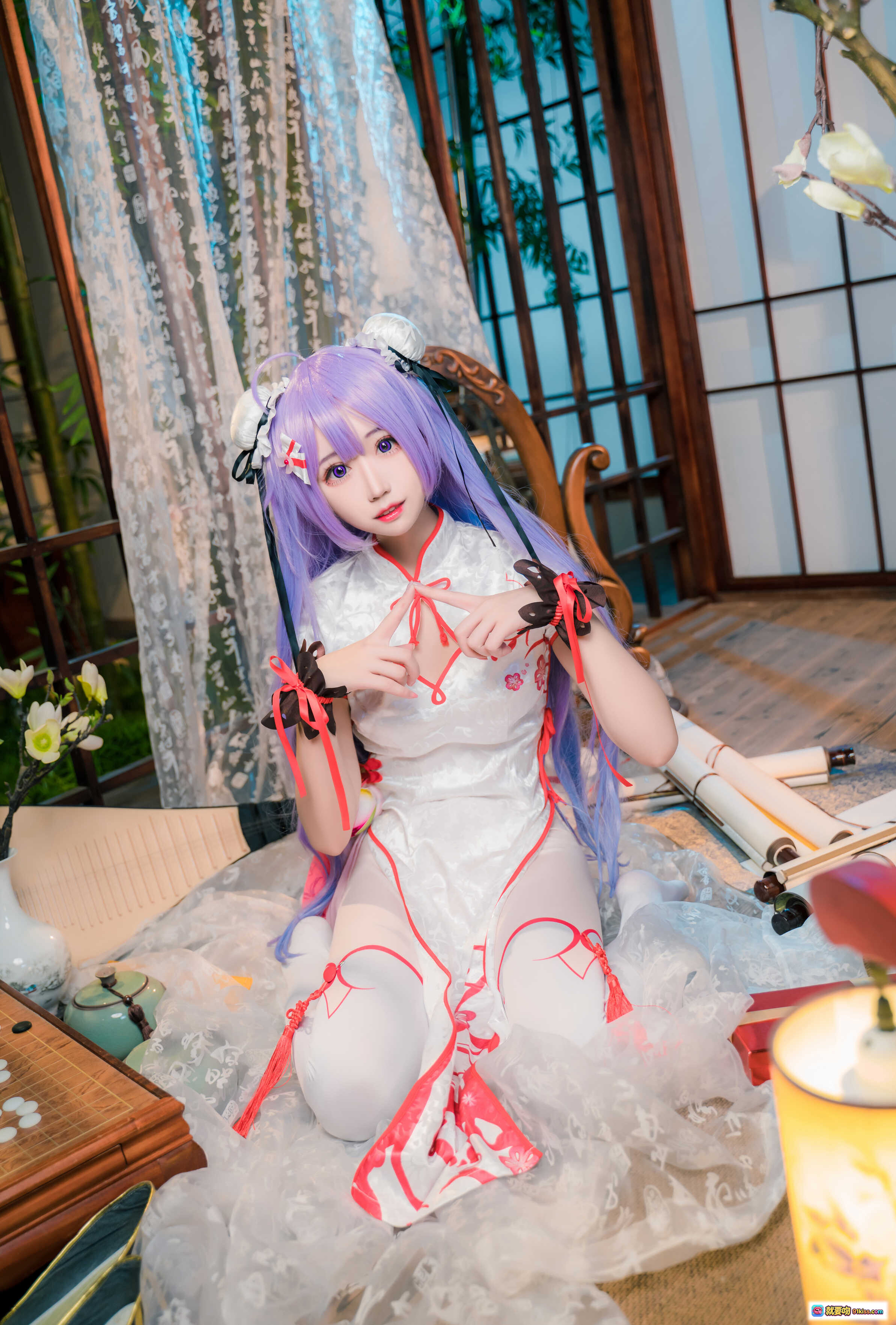 图片[5] - 猫君君_MaoJun NO.009 独角兽 Cosplay 紫发少女 旗袍写真 礼物盒 竹林背景 41P高清图集 - 就要吻