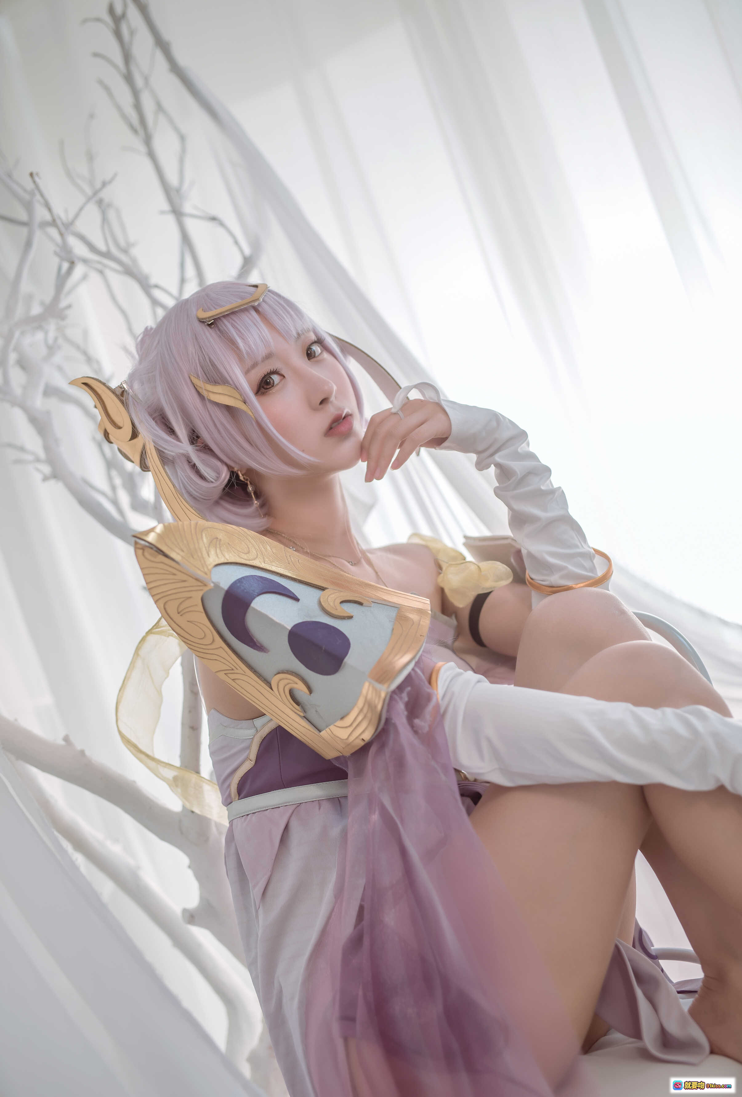 图片[4] - 黑川NO.009嫦娥Cosplay写真｜梦幻紫发少女抱月球｜白色纱幔仙境风｜34P高清美图 - 就要吻