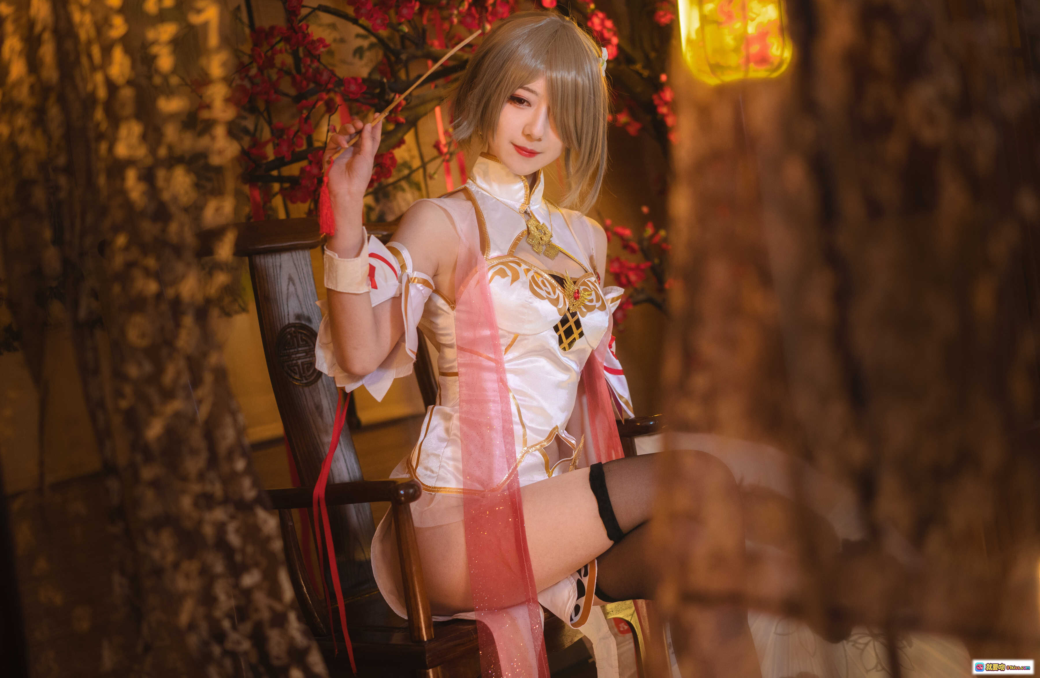 图片[5] - 弥音音NO.010浣溪沙Cosplay写真｜白金旗袍少女｜花饰长发｜古典美艳造型｜59P高清图集 - 就要吻