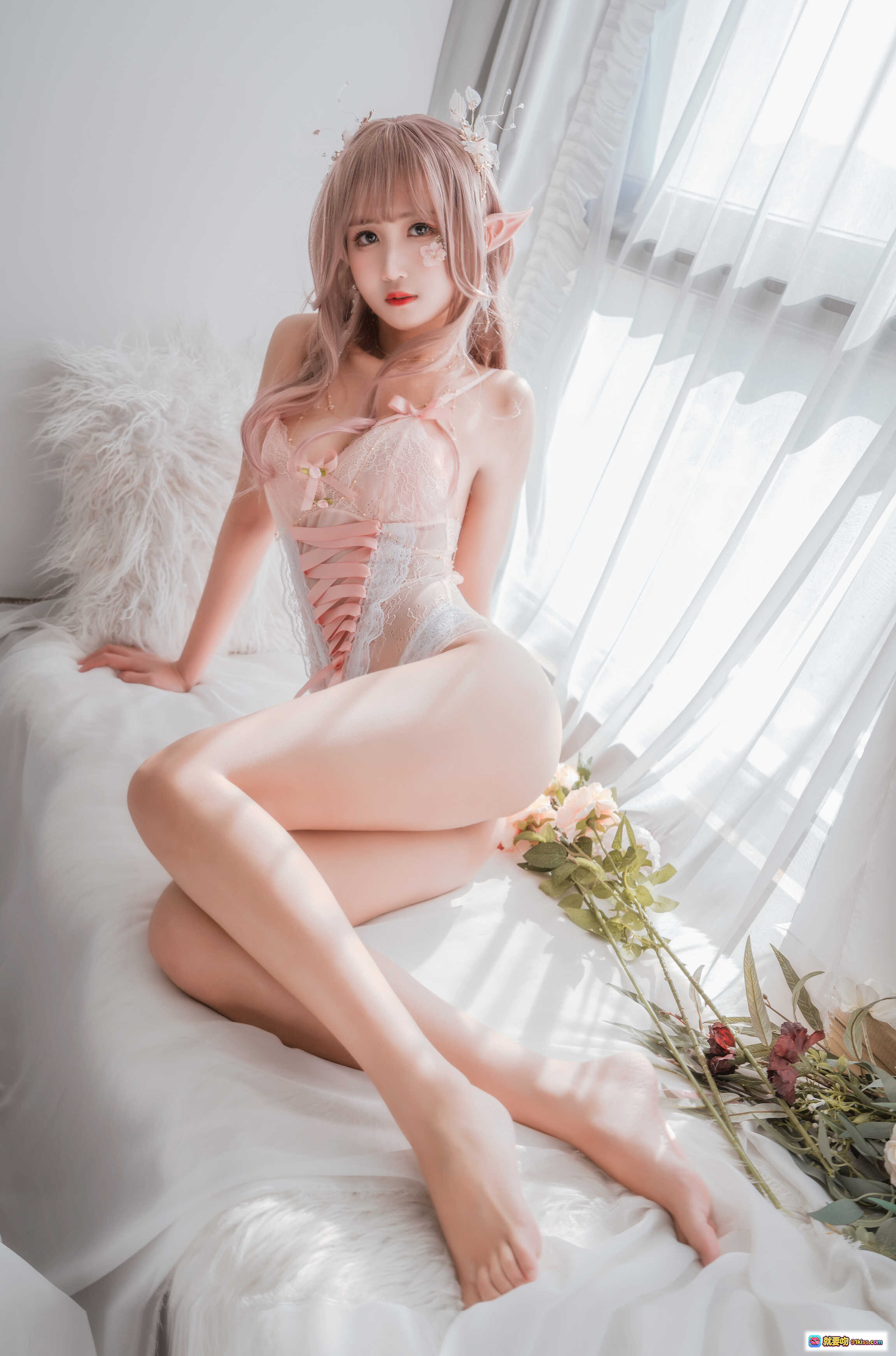 图片[4] - 三度_69 NO.036 精灵写真 31P高清蕾丝内衣美腿私房照 白床柔光玫瑰花背景 优雅性感女性摄影 - 就要吻