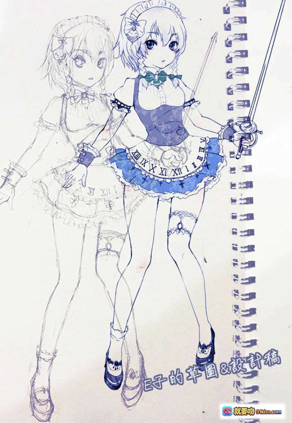 图片[10] - ElyEE子NO.027紫色洛丽塔女仆装蕾丝十字架时钟腰带配剑写真美图 - 就要吻