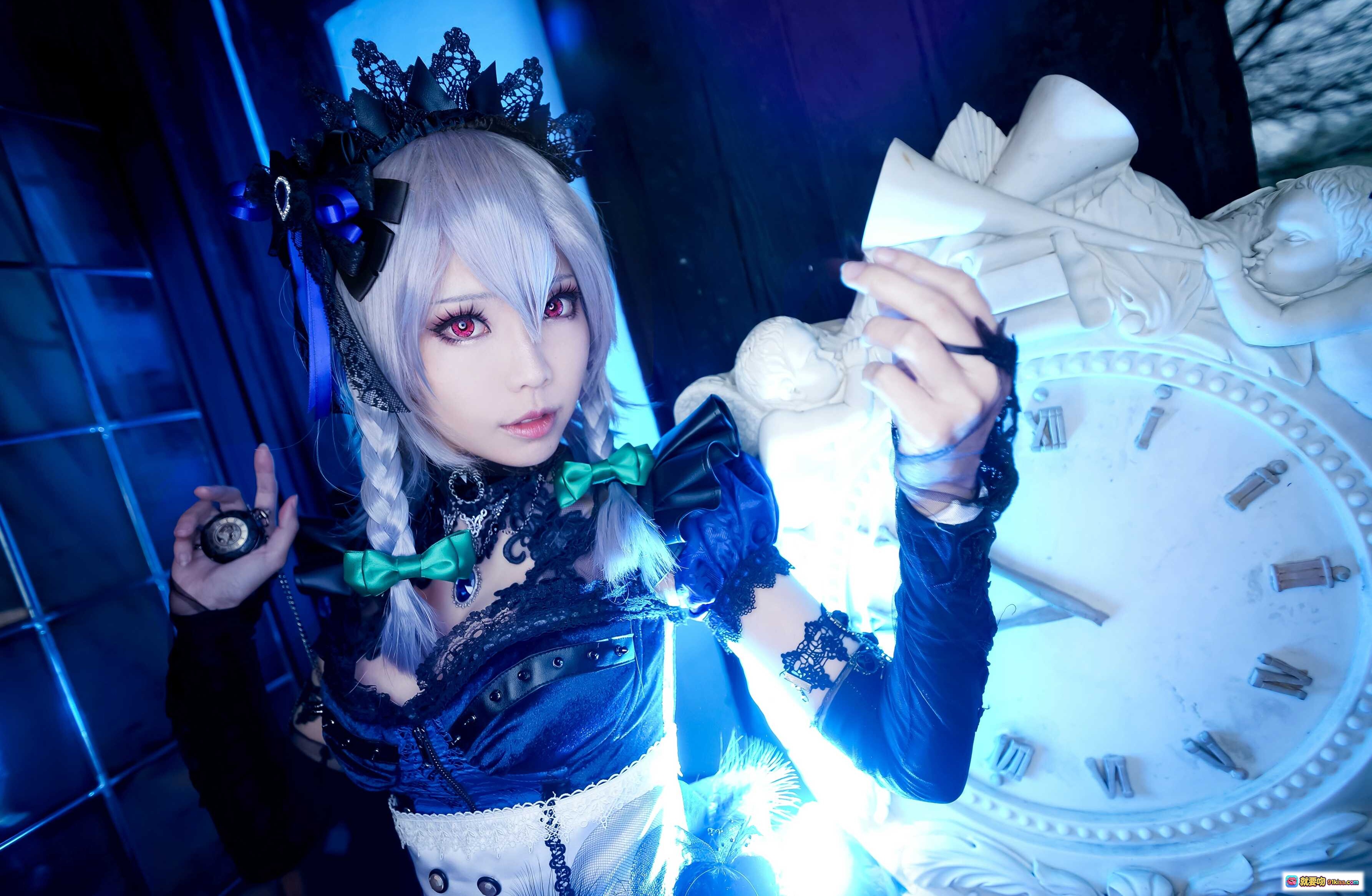 图片[4] - ElyEE子NO.027紫色洛丽塔女仆装蕾丝十字架时钟腰带配剑写真美图 - 就要吻