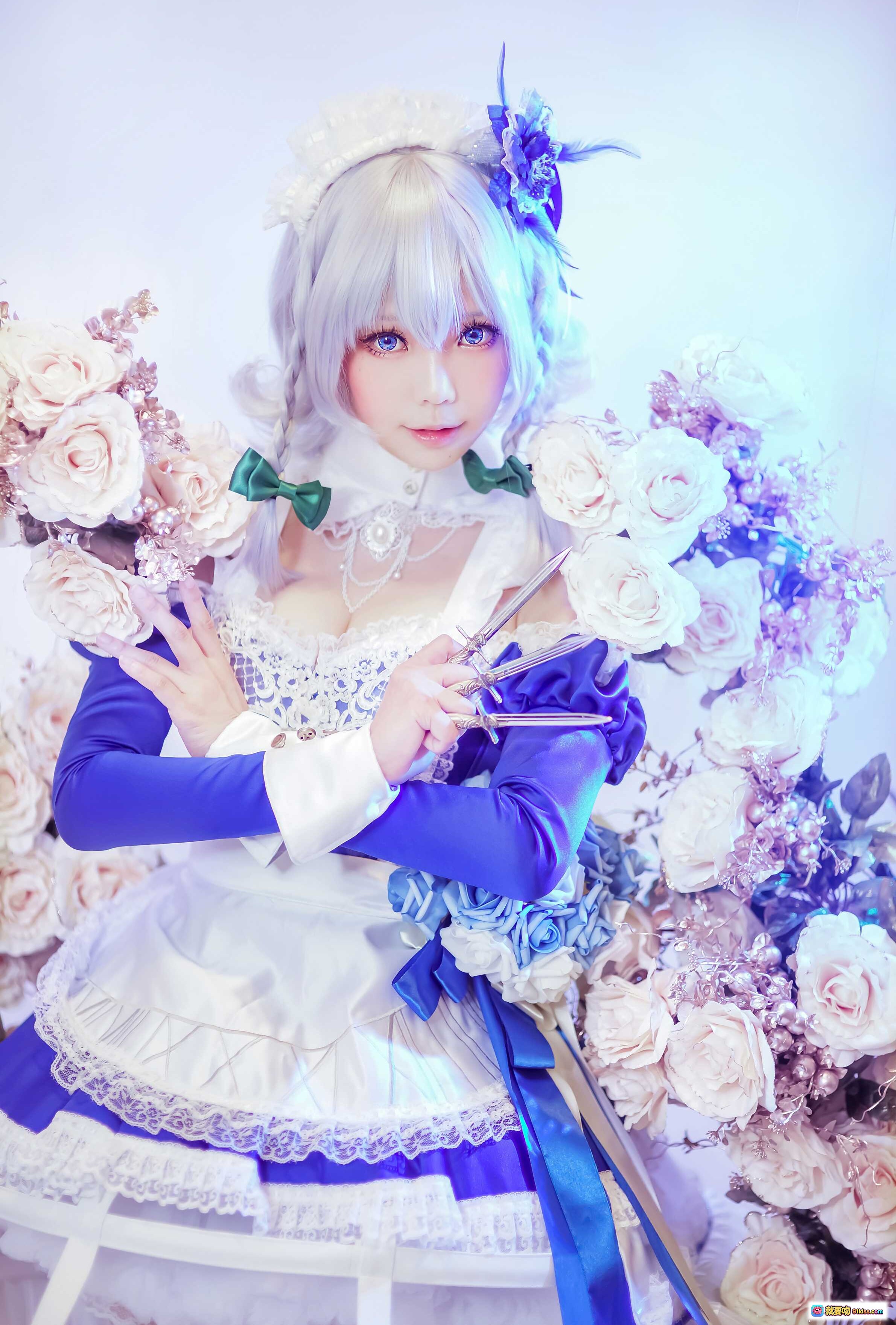 图片[8] - ElyEE子NO.027紫色洛丽塔女仆装蕾丝十字架时钟腰带配剑写真美图 - 就要吻