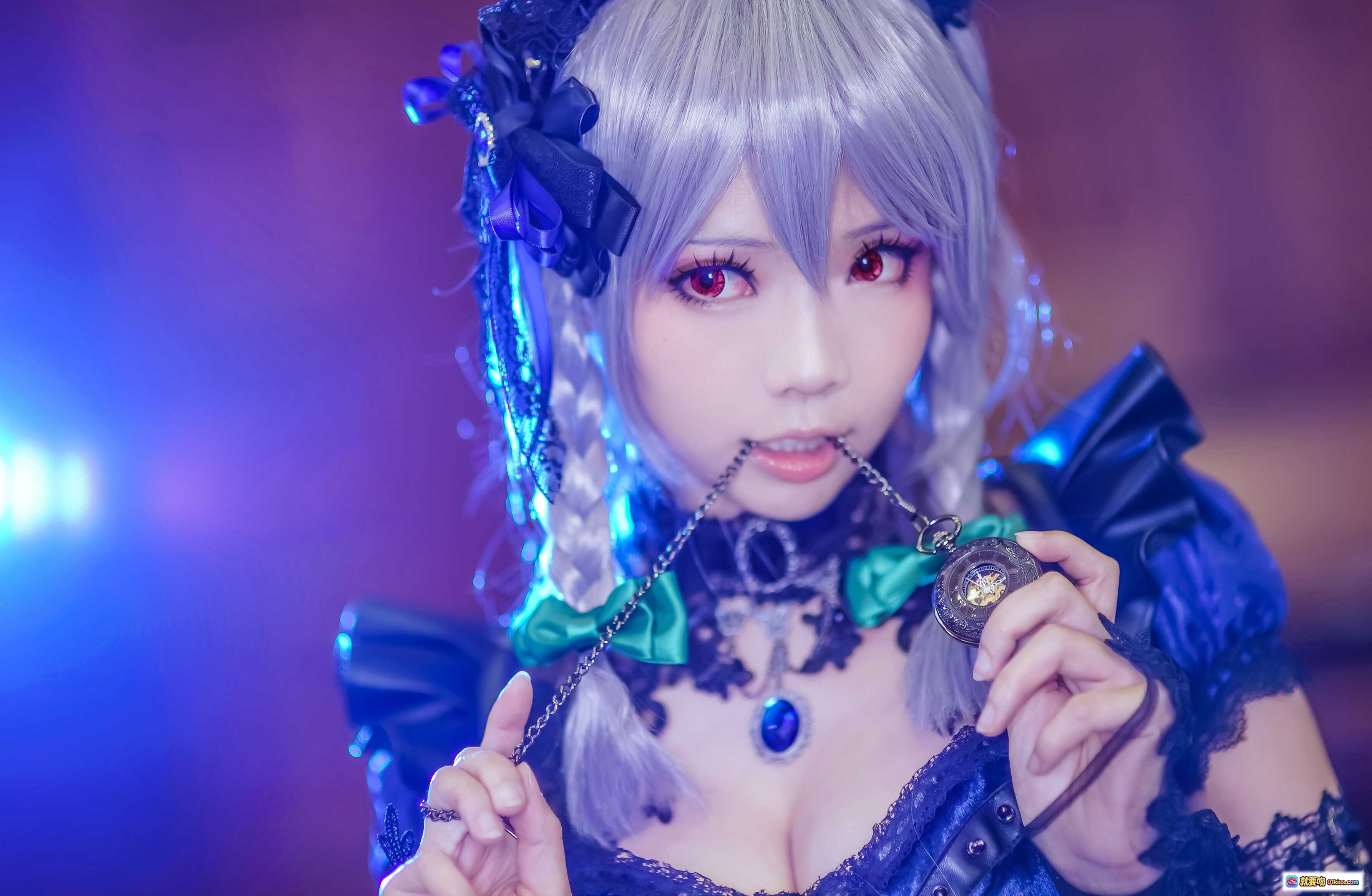 图片[9] - ElyEE子NO.027紫色洛丽塔女仆装蕾丝十字架时钟腰带配剑写真美图 - 就要吻