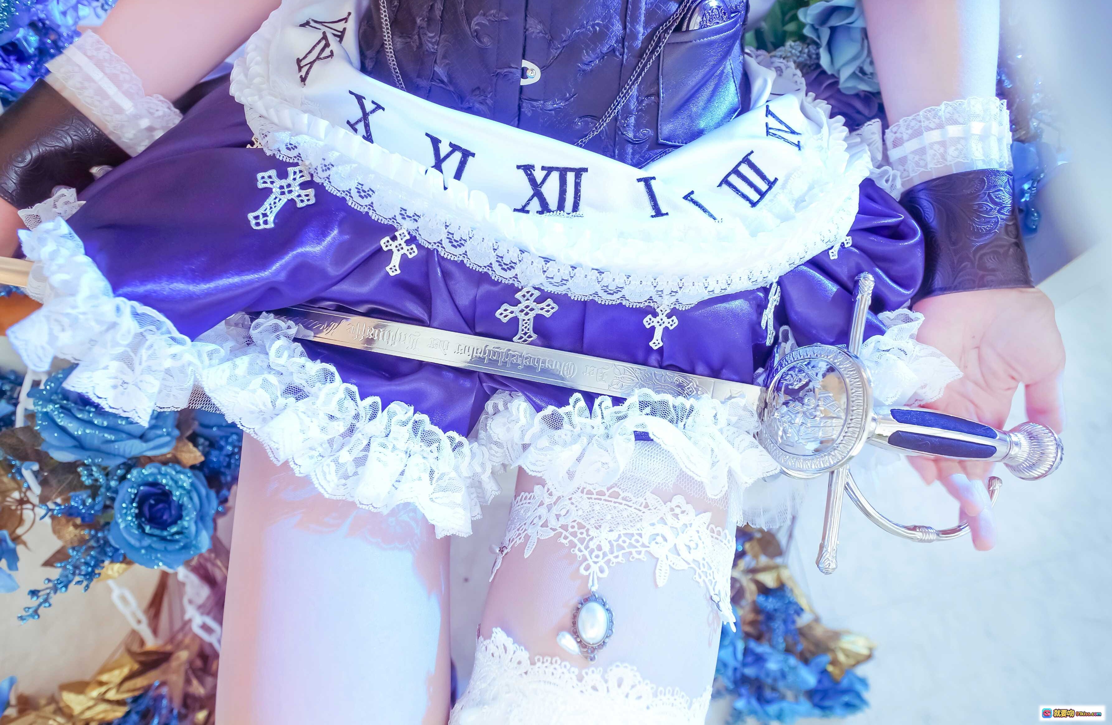 ElyEE子NO.027紫色洛丽塔女仆装蕾丝十字架时钟腰带配剑写真美图 - 就要吻