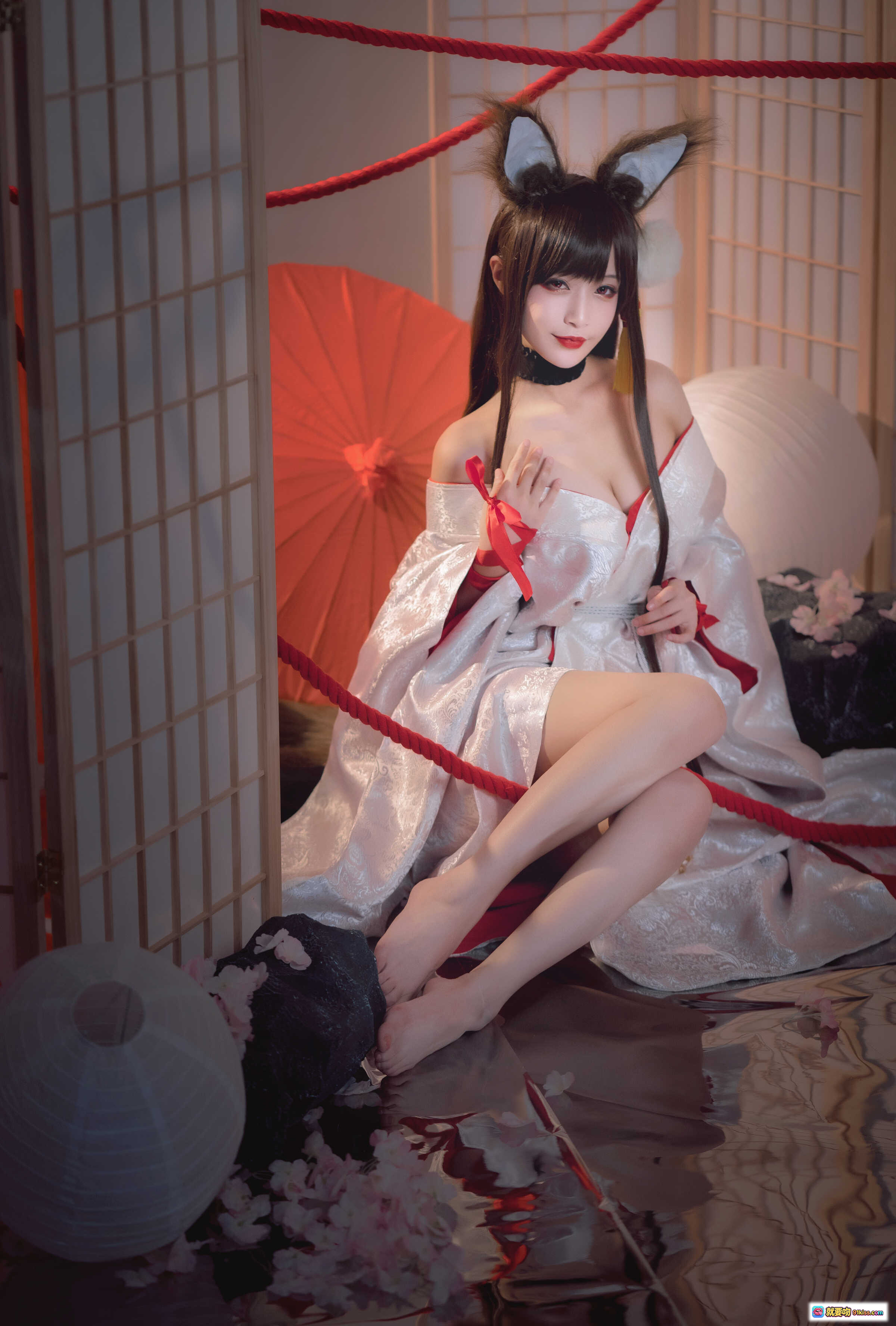 铁板烧鬼舞w NO.023 赤城 Cosplay 狐耳和服美少女 日式屏风红伞场景 20P高清写真 - 就要吻