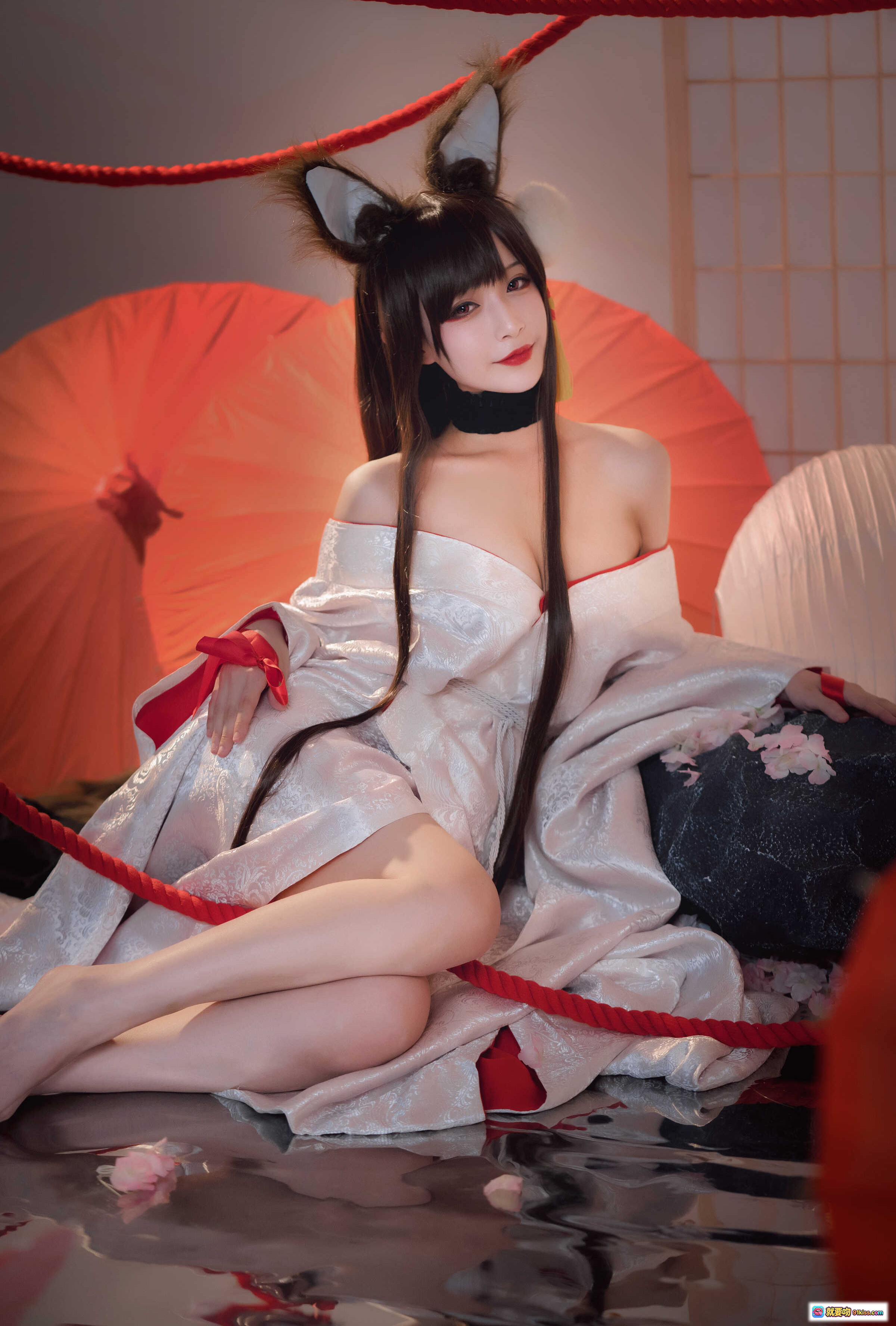 图片[2] - 铁板烧鬼舞w NO.023 赤城 Cosplay 狐耳和服美少女 日式屏风红伞场景 20P高清写真 - 就要吻