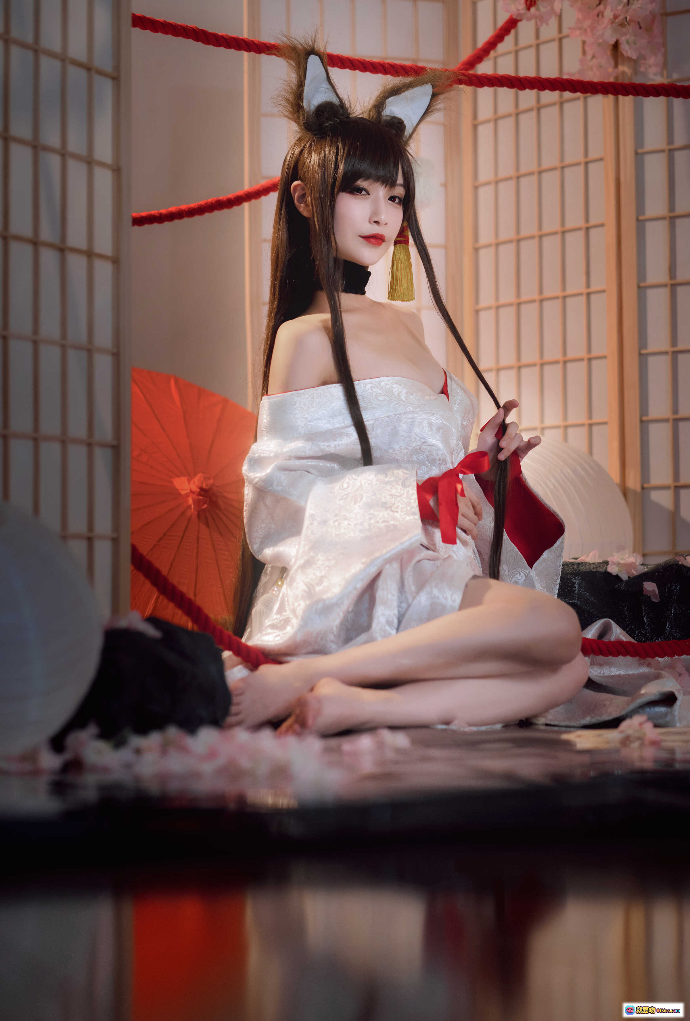 图片[6] - 铁板烧鬼舞w NO.023 赤城 Cosplay 狐耳和服美少女 日式屏风红伞场景 20P高清写真 - 就要吻
