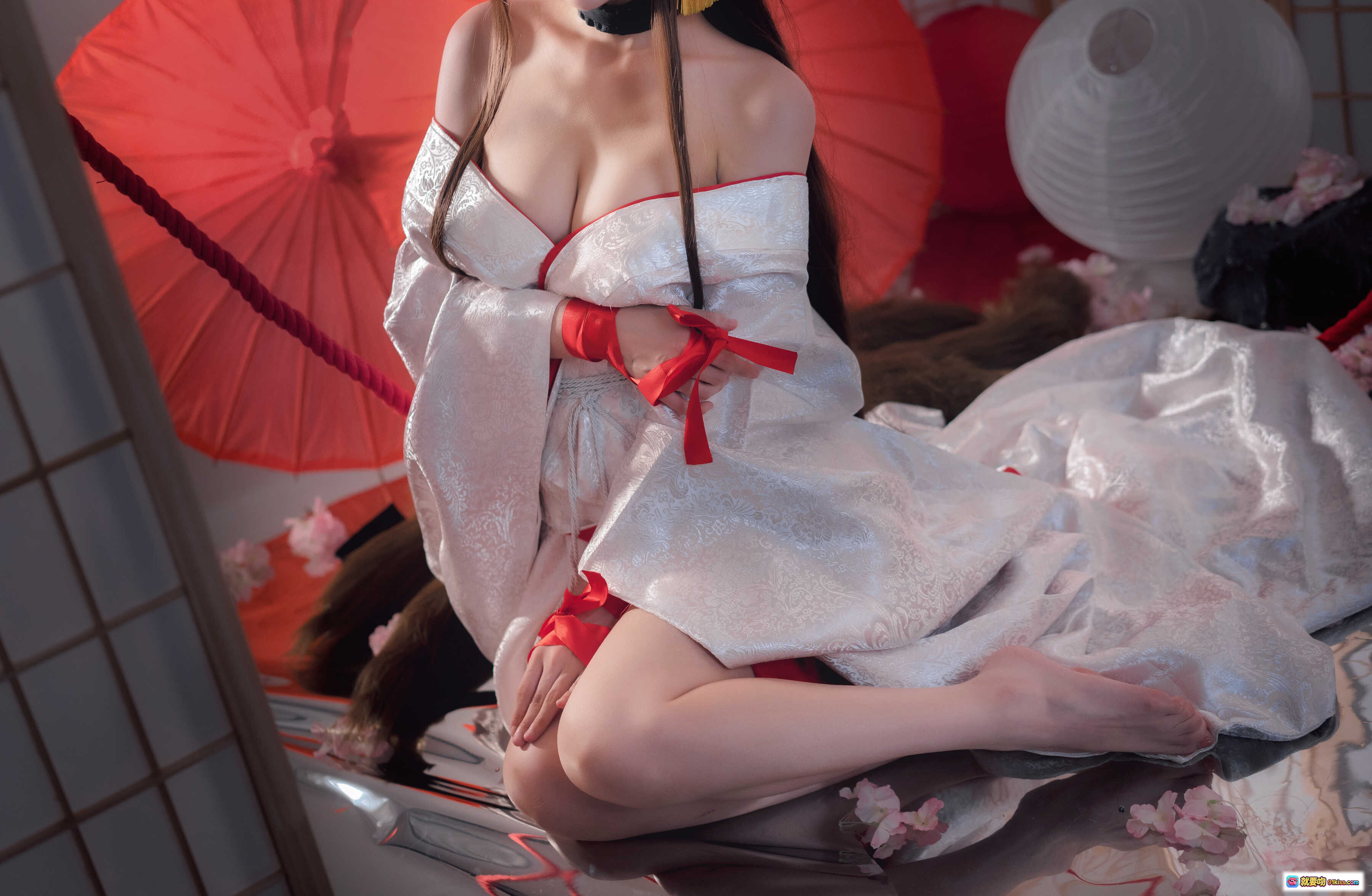 图片[3] - 铁板烧鬼舞w NO.023 赤城 Cosplay 狐耳和服美少女 日式屏风红伞场景 20P高清写真 - 就要吻