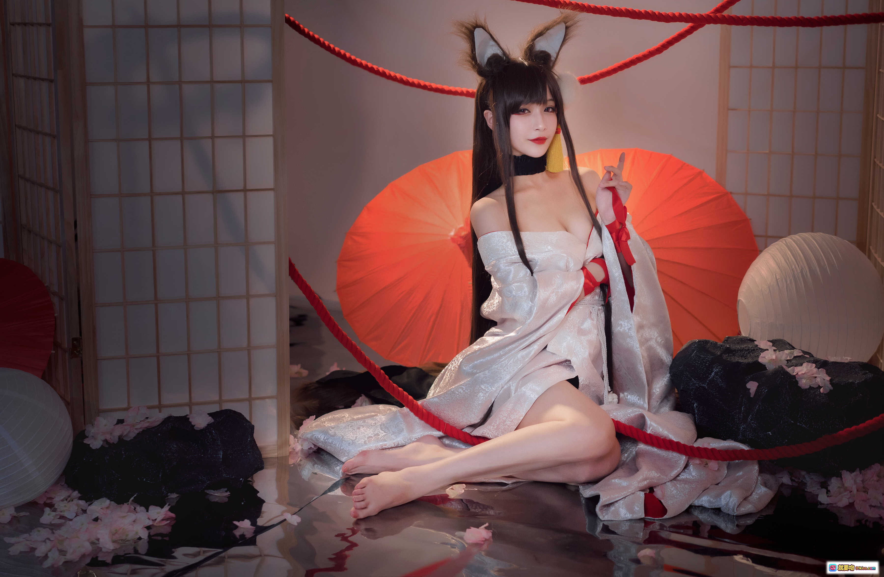 图片[10] - 铁板烧鬼舞w NO.023 赤城 Cosplay 狐耳和服美少女 日式屏风红伞场景 20P高清写真 - 就要吻